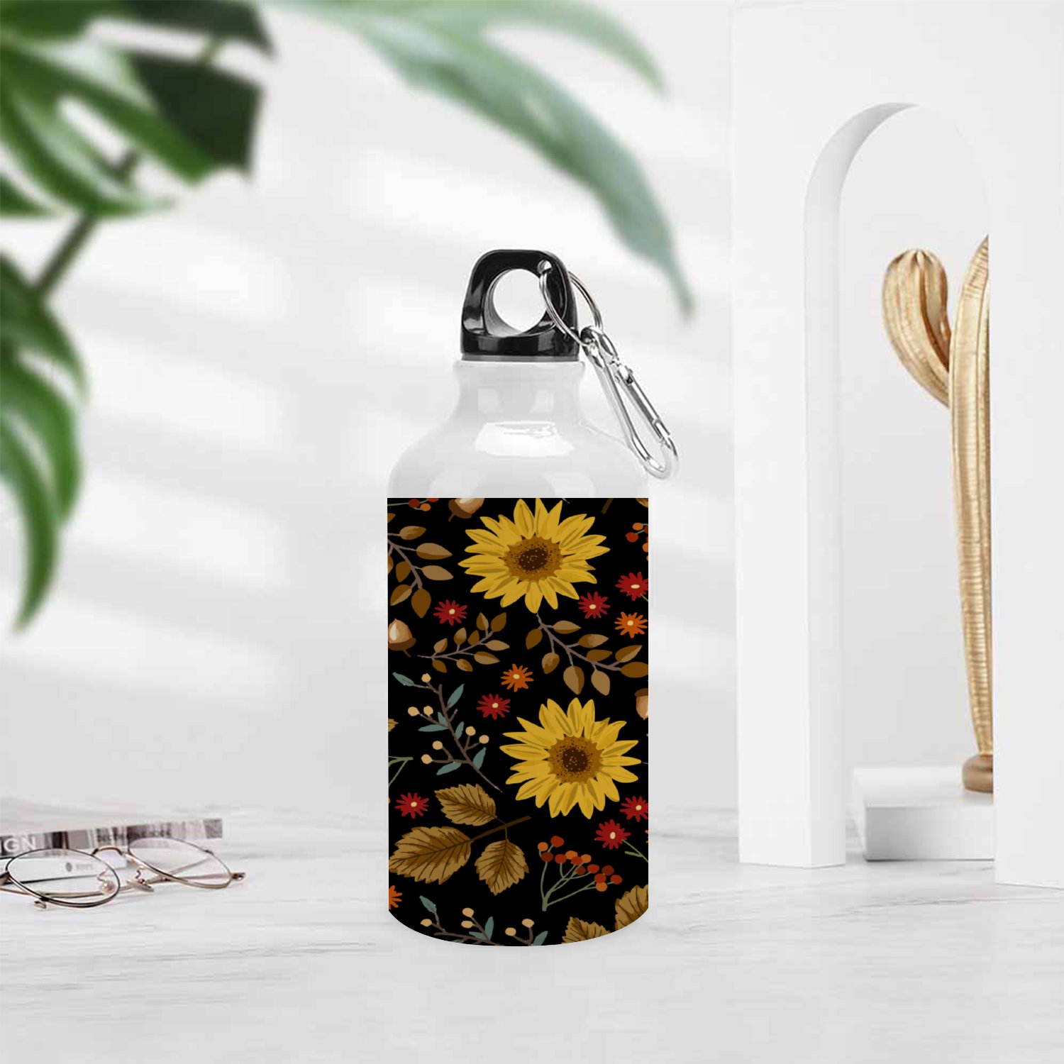 SKYSONIC 400ml Sport Aluminum Water Bottle,Autumn Sunflowers,Sport Multipack Leak Proof Easy Carry Travel Bottle with Twist Cap for Gym Hiking Camping Running Bike Outdoor