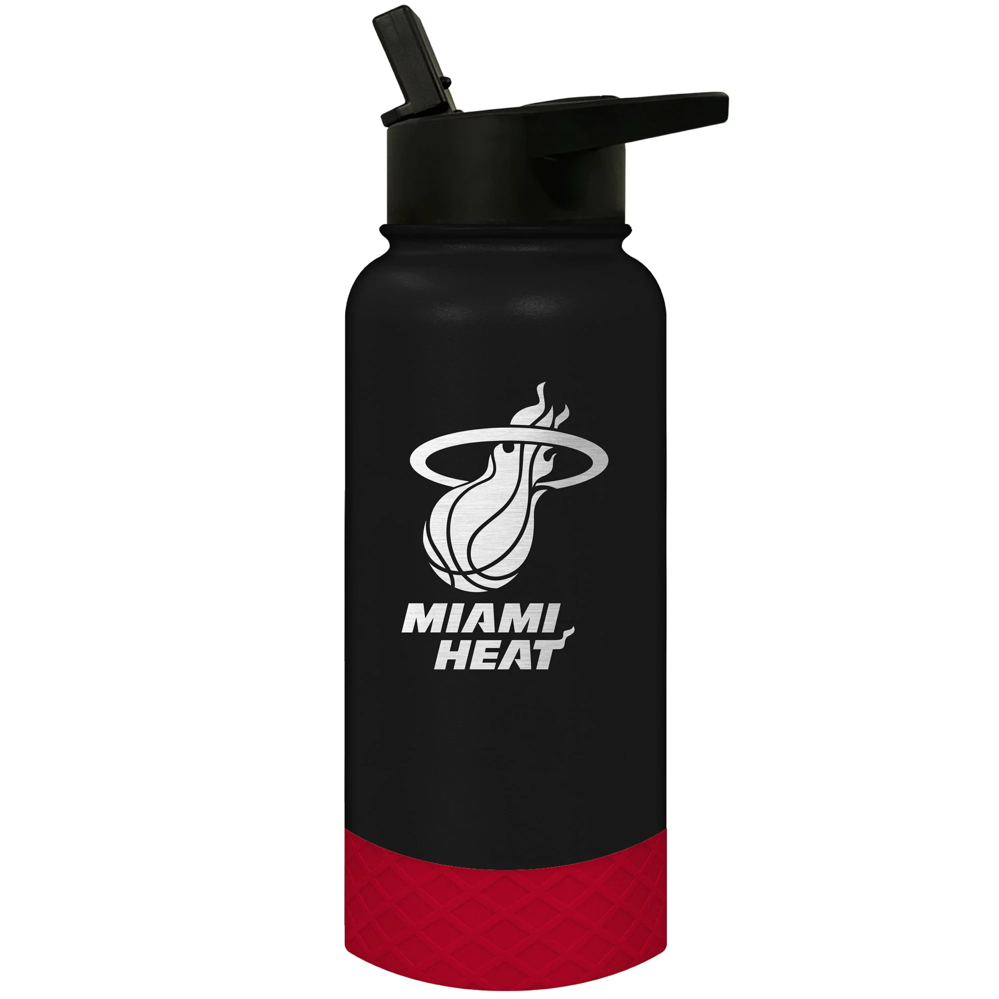 Miami Heat 32 oz Black NBA Stainless Steel Water Bottle with Straw Lid