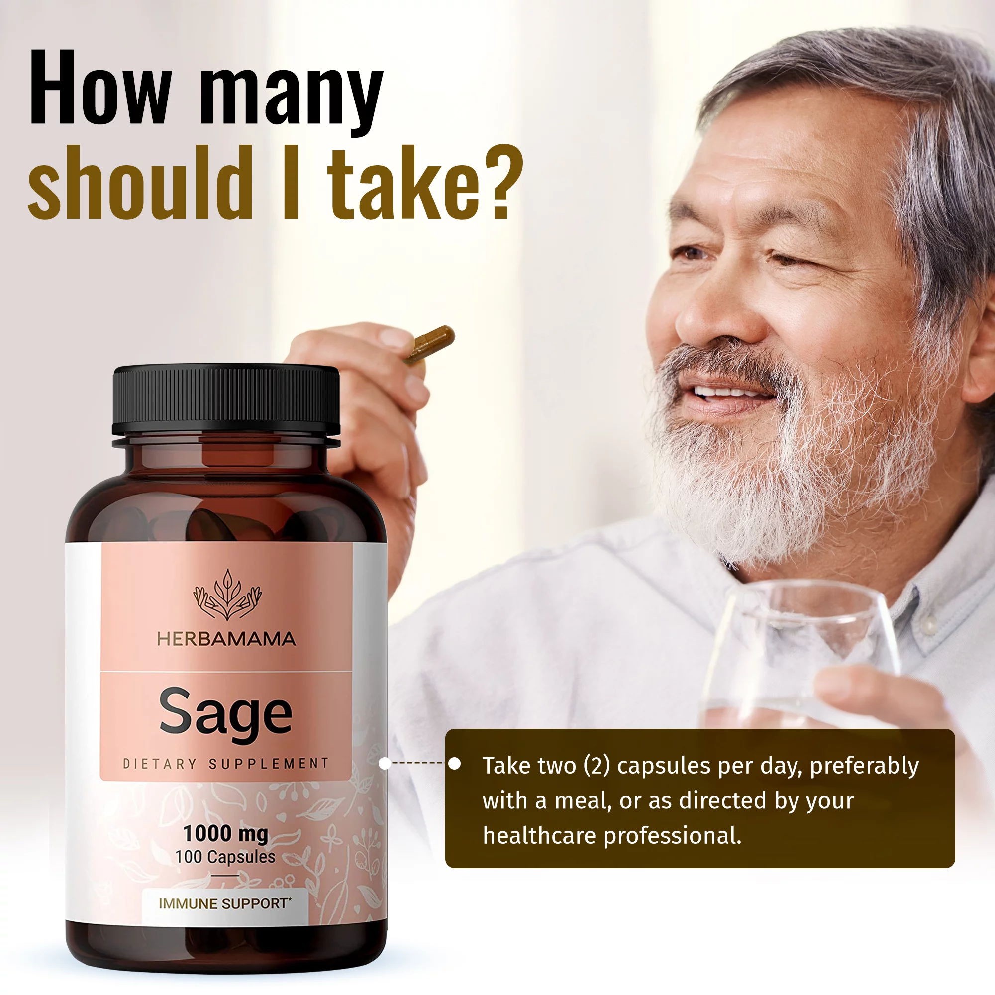 HERBAMAMA Sage Capsules - Brain Function, Immunity & Digestive Wellness, 100 Caps