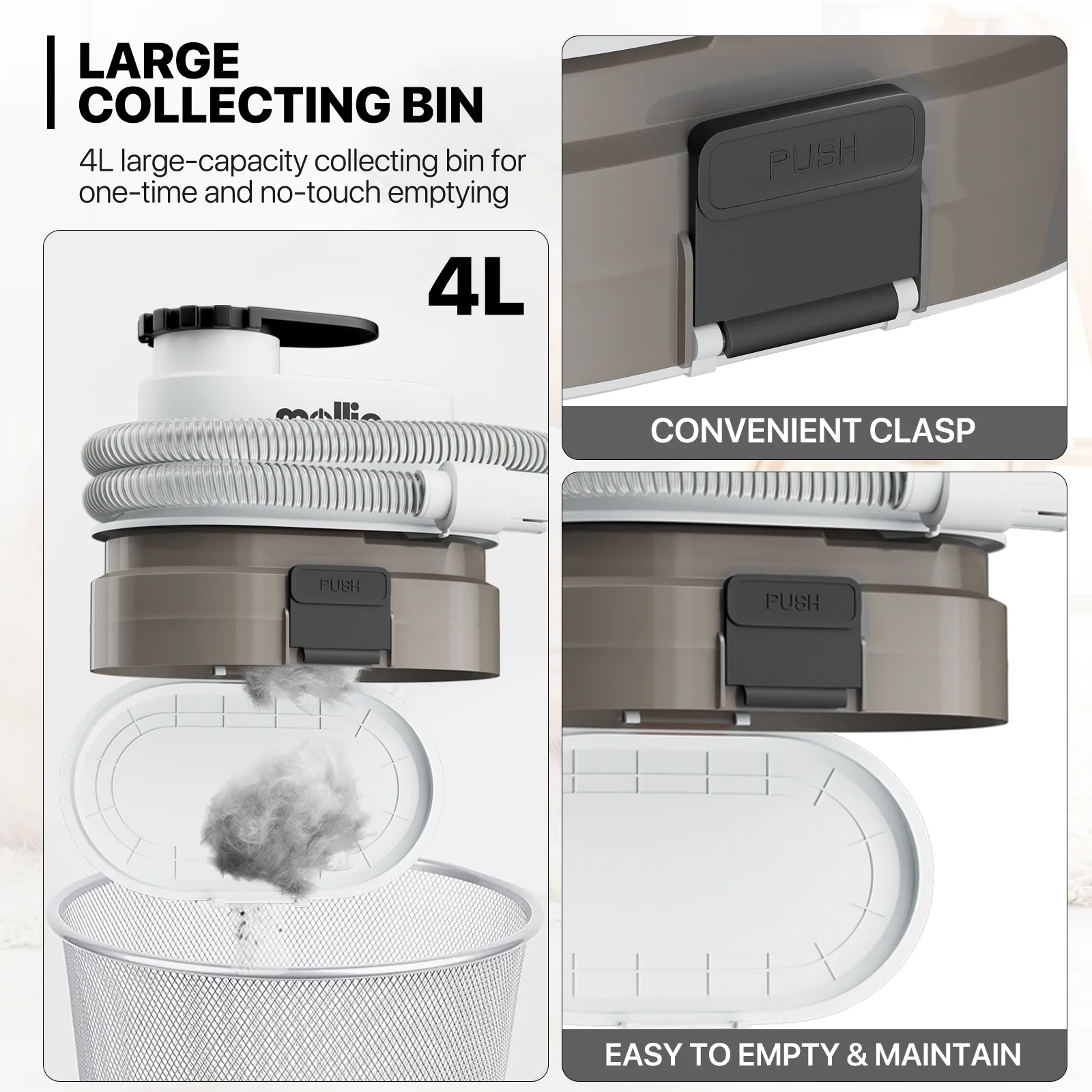 mollie Dog Grooming Kit & Vacuum & Blow Dryer, Pet Grooming Vacuum with 6 Grooming Tools & Trimmer & Guide Combs, Christmas Gift for Dog Cat and Other Animals, Black