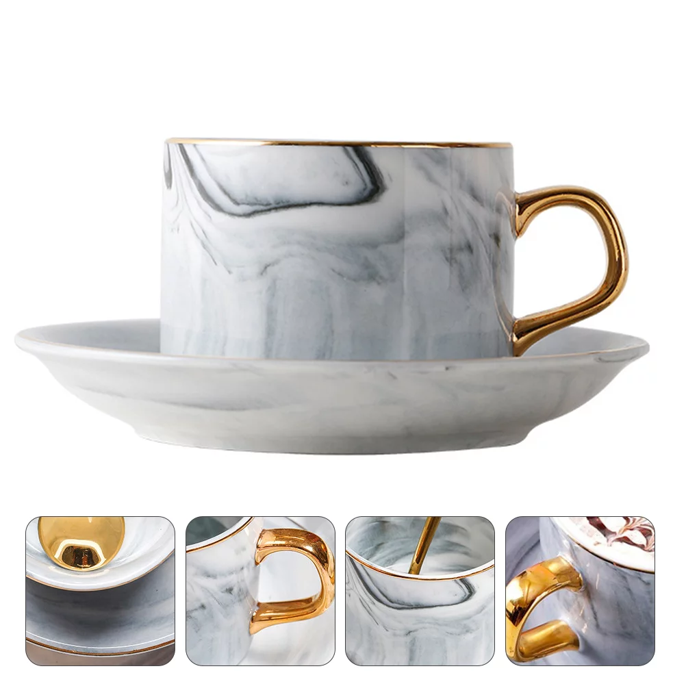 HOMEMAXS 1 Set of Creative Coffee Mug Afternoon Tea Ceramic Cup Mug with a Saucer (Grey)