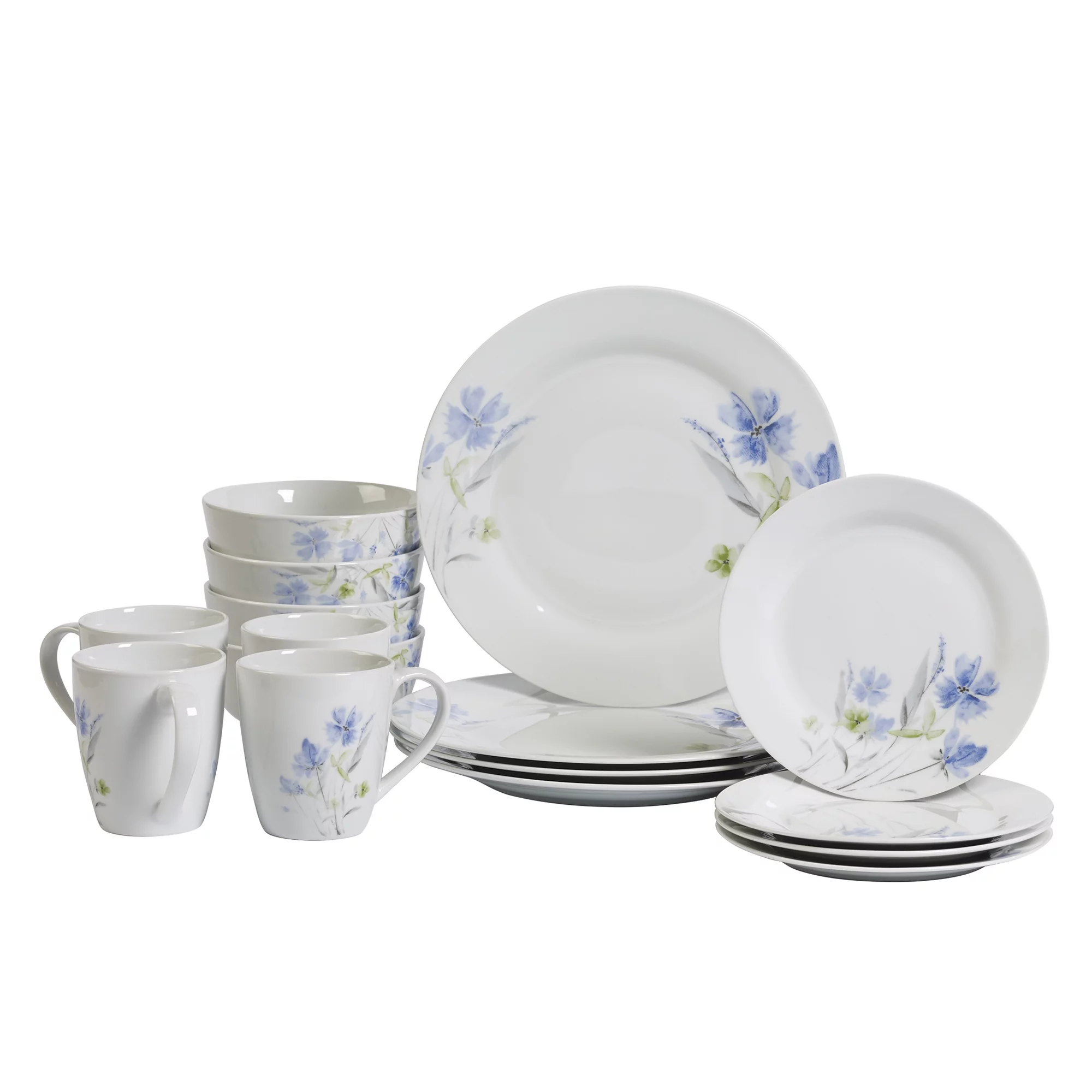 Tabletops Gallery 16 Piece Wildflower Round Porcelain Dinnerware Set, White Floral Pattern