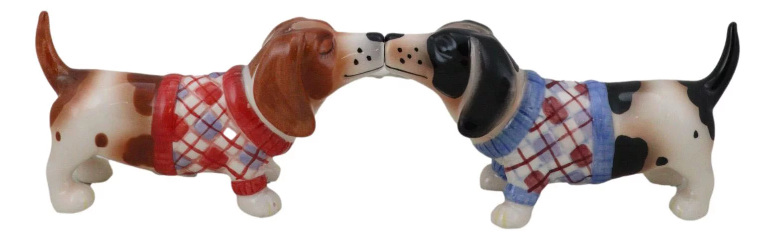 Ebros French Basset Hounds Magnetic Ceramic Salt Pepper Shakers Collectible Set
