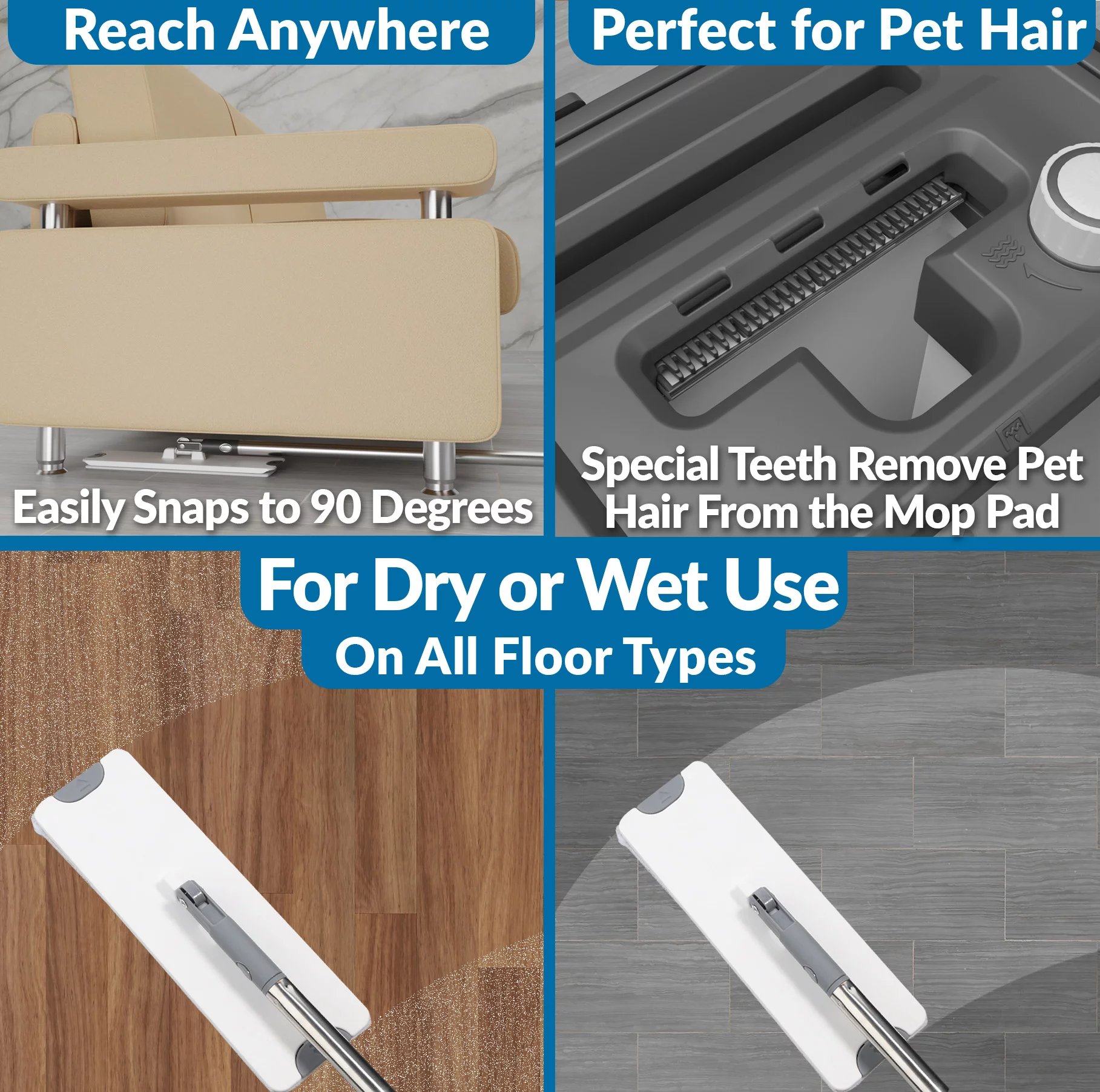 X3 Mop and Bucket Set, Separates Dirty and Clean Water, 3 Reusable Microfiber Mop Pads Included