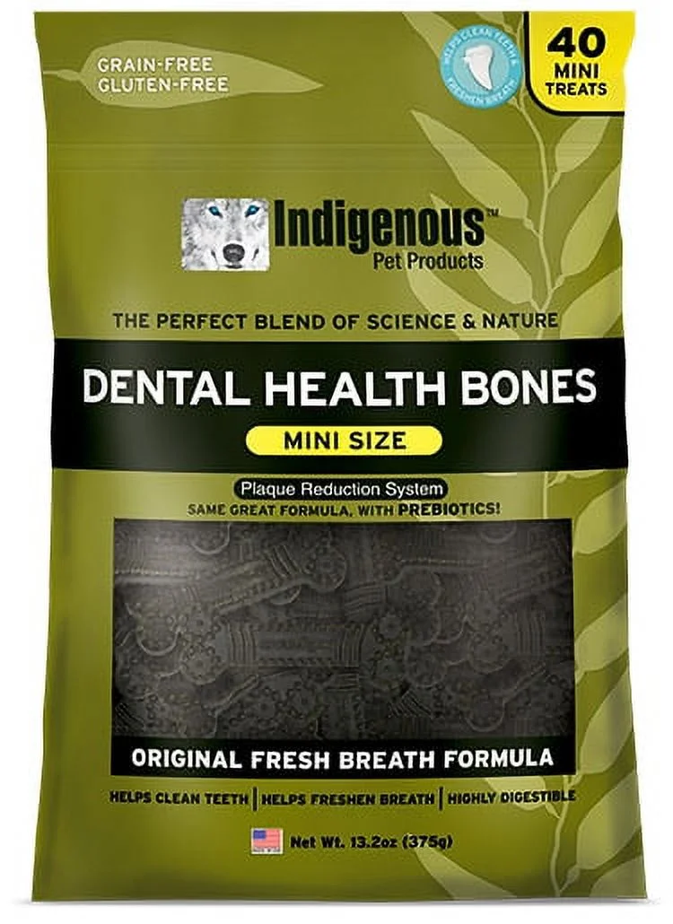 Indigenous™ Grain Free Original Fresh Breath Formula Mini Dental Health Bones for Dog 13.2 Oz