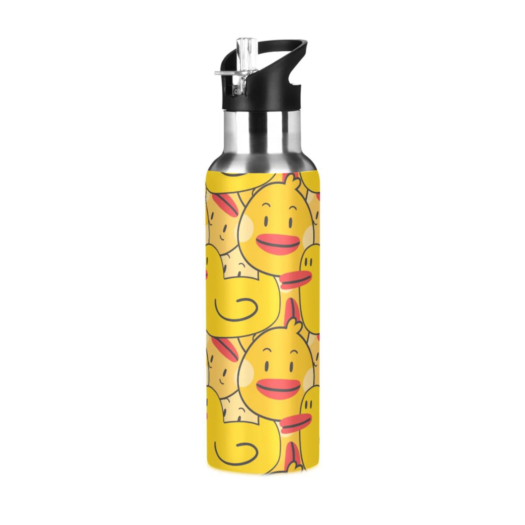 Water Bottle with Straw Lid Leak Cute Duck Yellow Ducky Stainless Steel Insulated Thermos Vacuum Flask for Cold Hot Drinking for Sports Camping Gym Yoga
