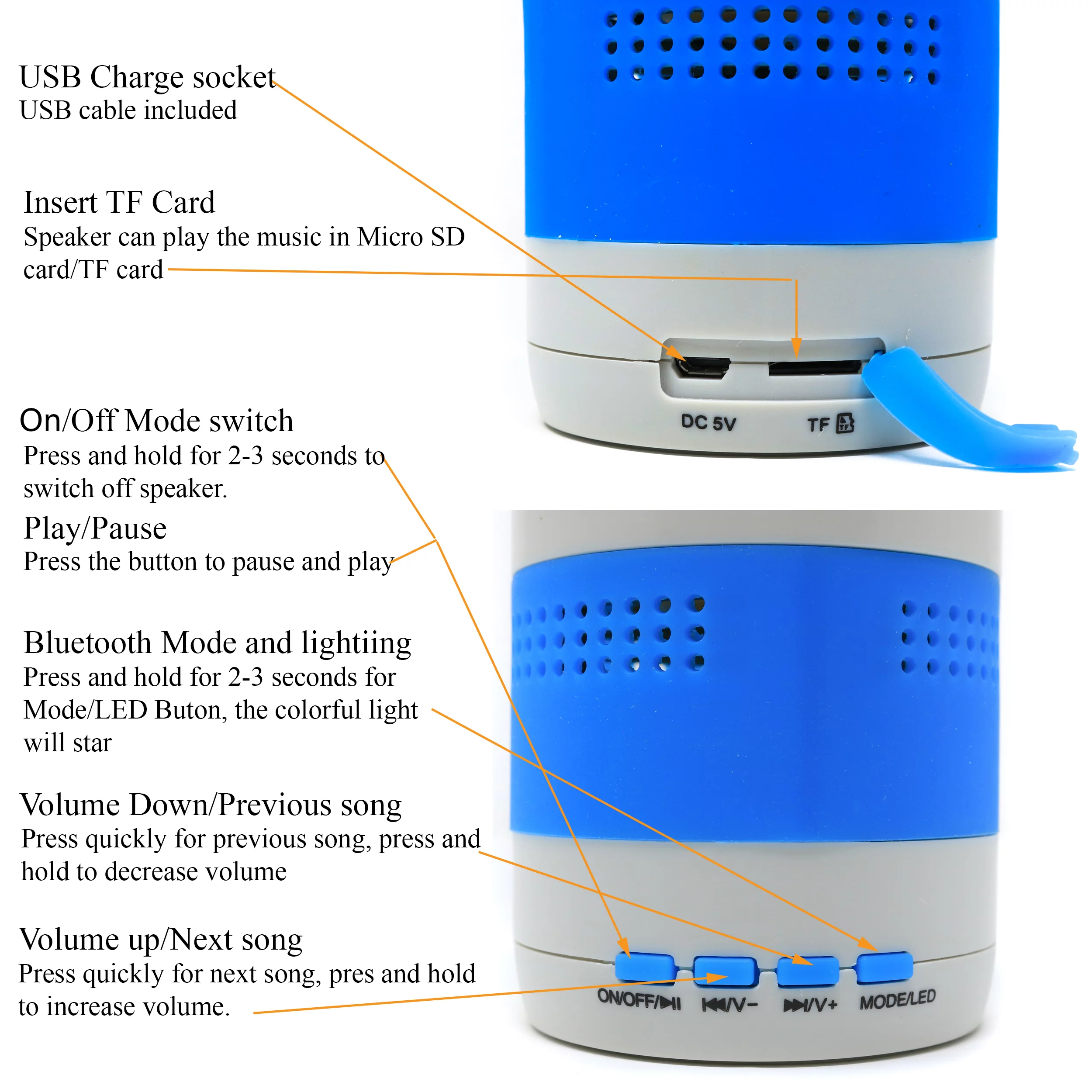 Ultra Beats 2 In 1 Water Bottle With LED, 3W Waterproof Bluetooth Speaker, Blue