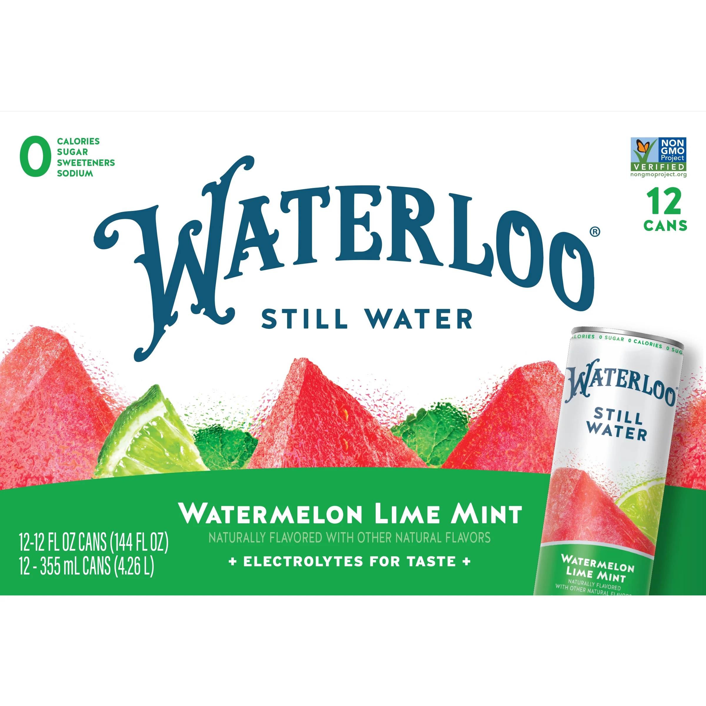 Waterloo Still Water, Watermelon Lime Mint, 12 fl oz, 24 Pack Cans