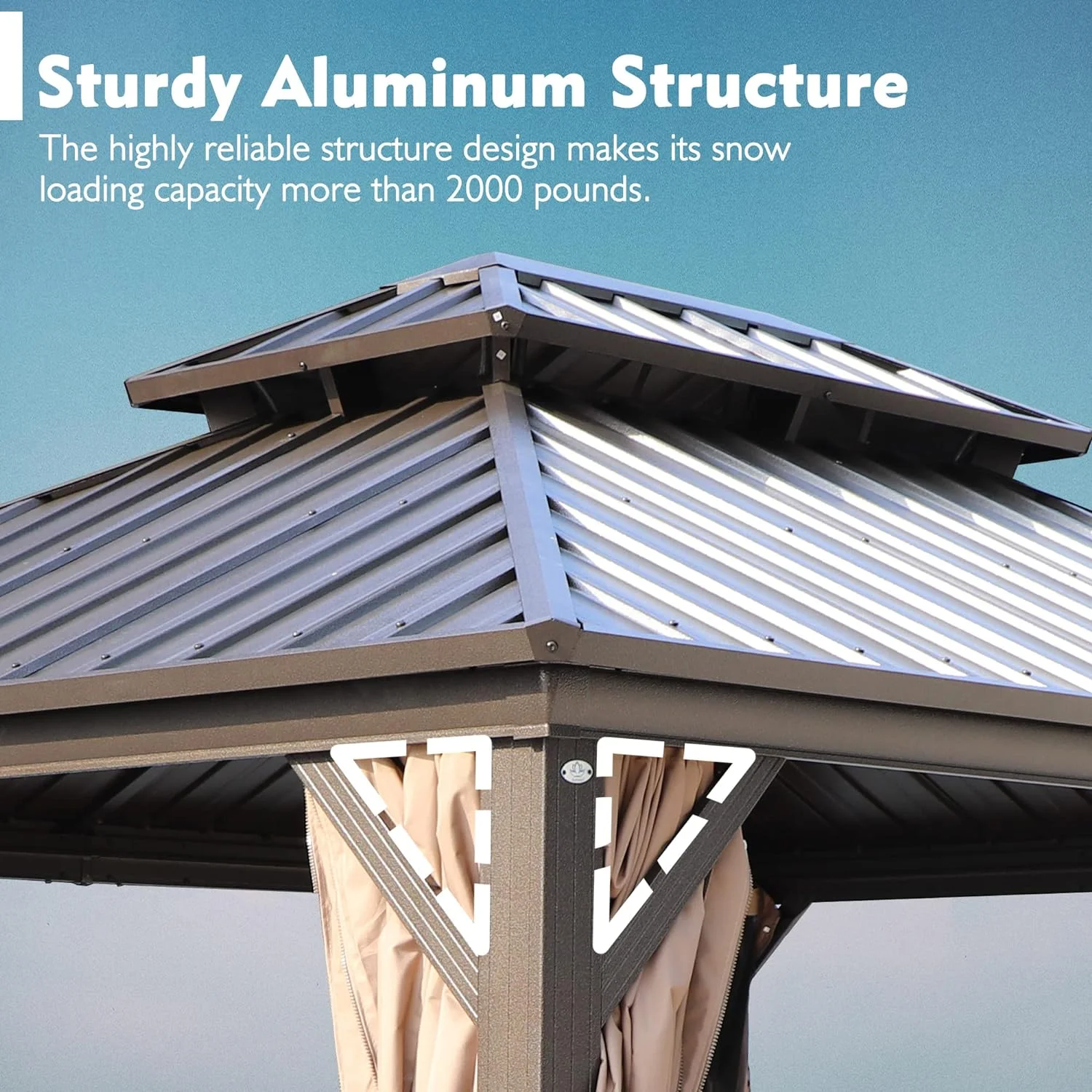 Kozyard Caesar Hardtop Aluminum Gazebo with Galvanized Steel Roof, Mosquito Netting and Privacy Sidewalls (10ft x 12ft, Dark Brown)