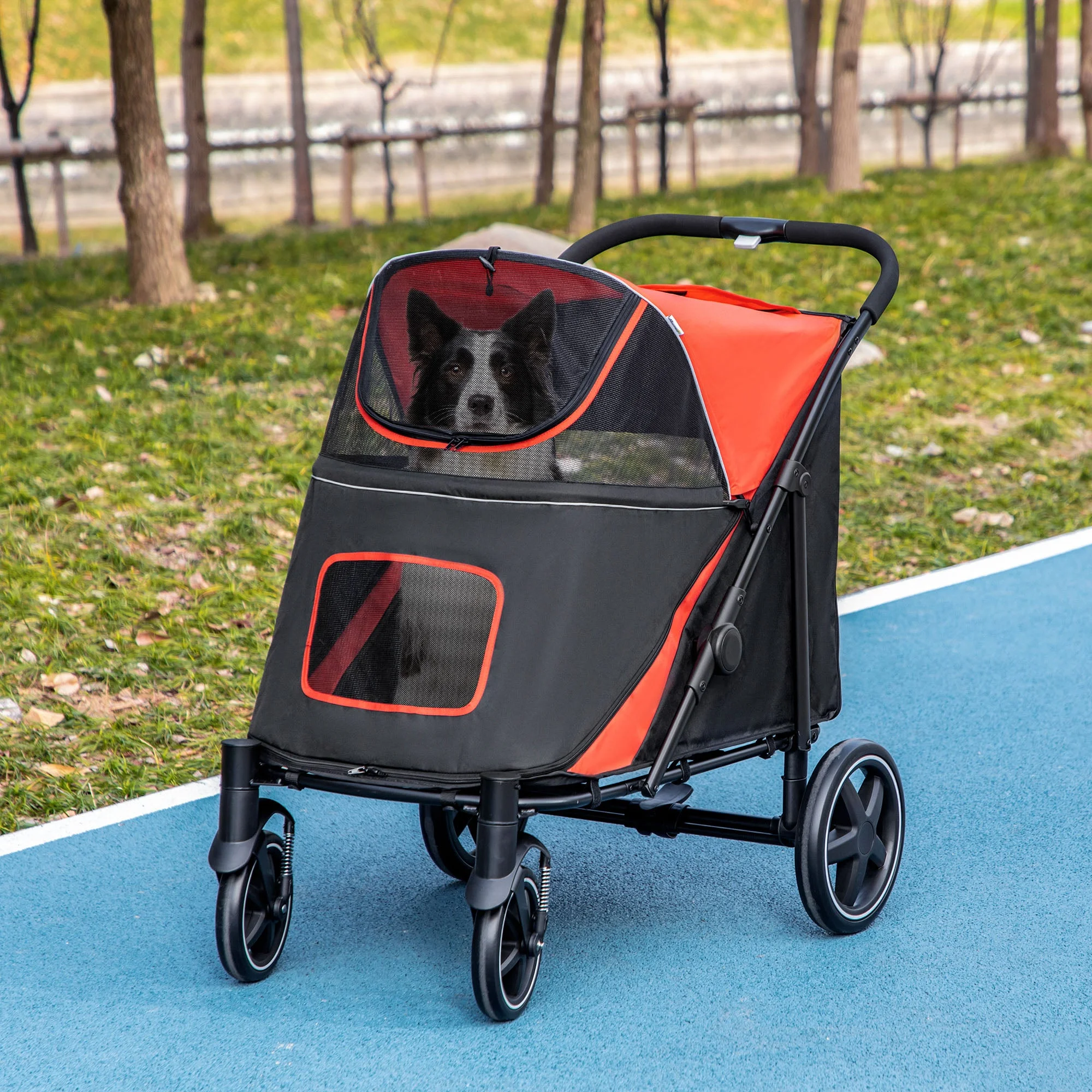 Pet Stroller - Foldable Dog Stroller with 2 Safety Lashes - Gray