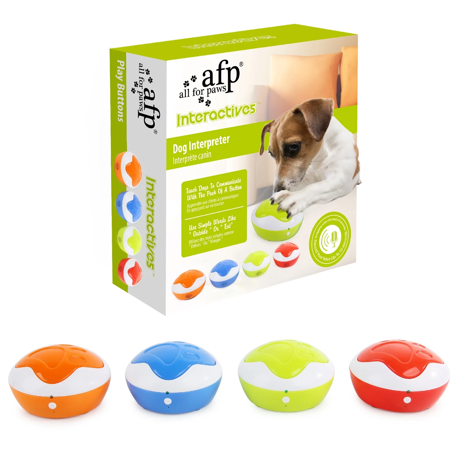 All For Paws Recordable Dog Talking Buttons, 4 Pack Interactive Cat/Dog Communication Buzzers, Pet Training Speaking Button Set