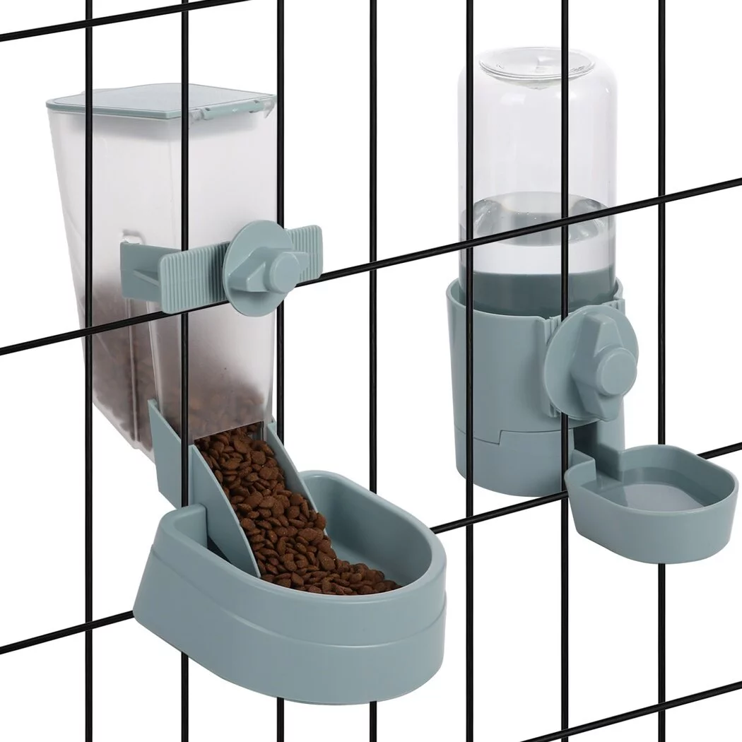 Hanging Auto Food Water Dispenser, Pet Cage Automatic Feeder 1L Food Dispenser& 17oz Waterer, Bottle Bowl Set for Rabbit Cat Small Dog Ferret Puppy