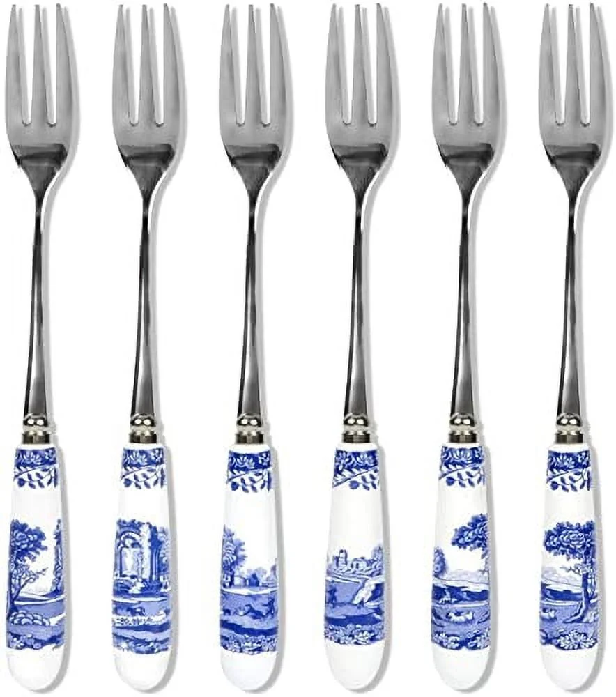 Home & Gifts Pastry Forks S/6, Blue & White