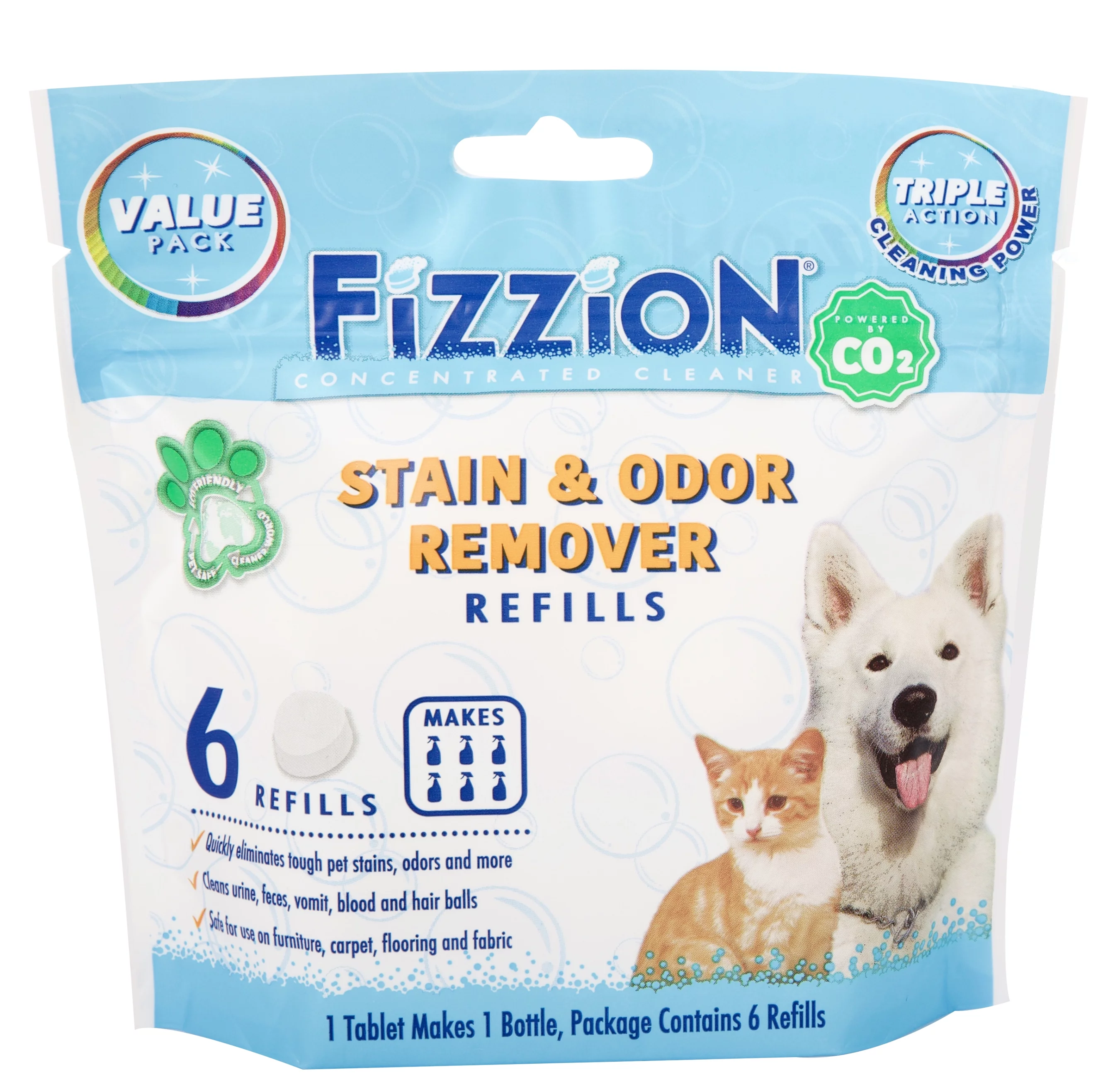 Pet Stain and Odor Eliminator by Fizzion - Removes Pet Urine and Feces Safely With The Professional Cleaning Power of CO2 (6 Tablets, Original)
