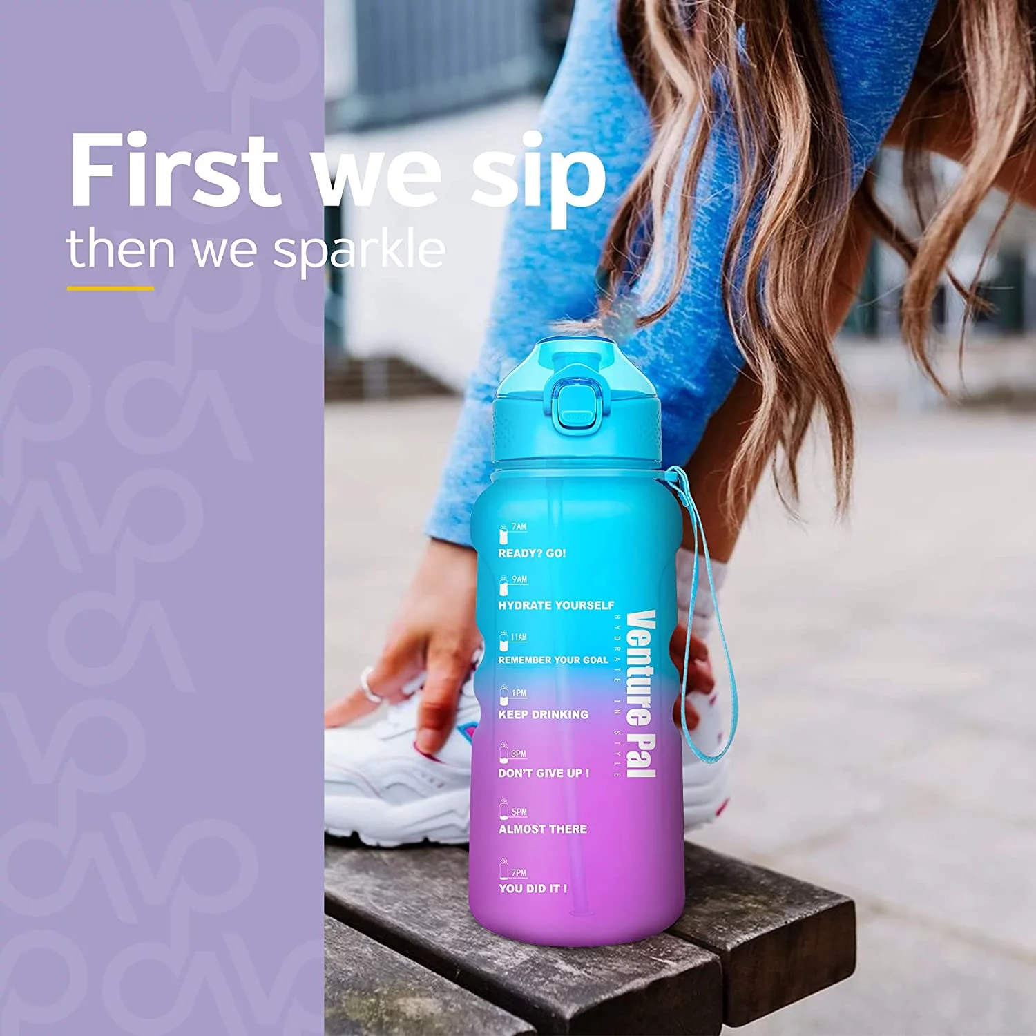 Venture Pal Half Gallon/64oz Motivational Water Bottle with Straw and Times to Drink