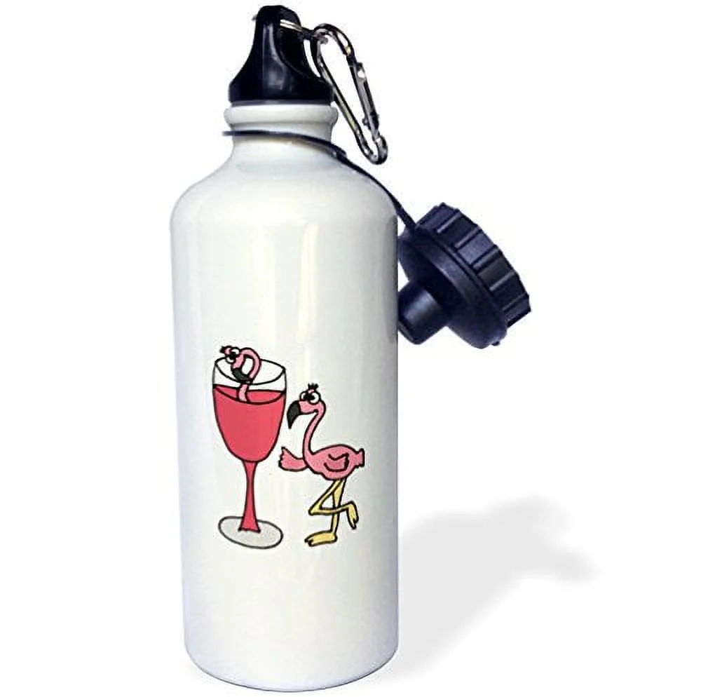 Funny Pink Flamingo next to Red Wine Glass 21 oz Sports Water Bottle wb-196252-1