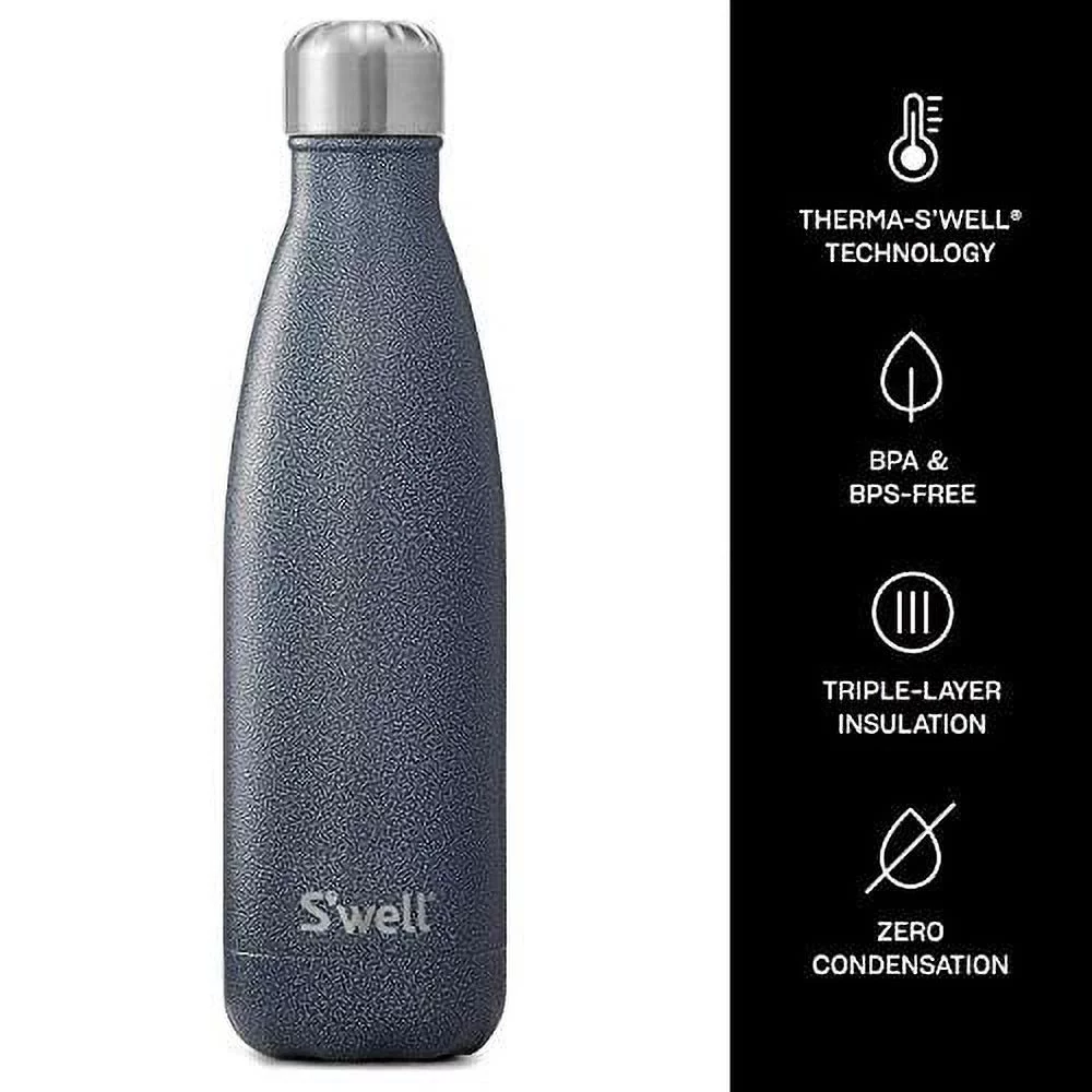 S'well 25 oz Gray and Silver Stainless Steel Water Bottle with Wide Mouth and Screw Cap