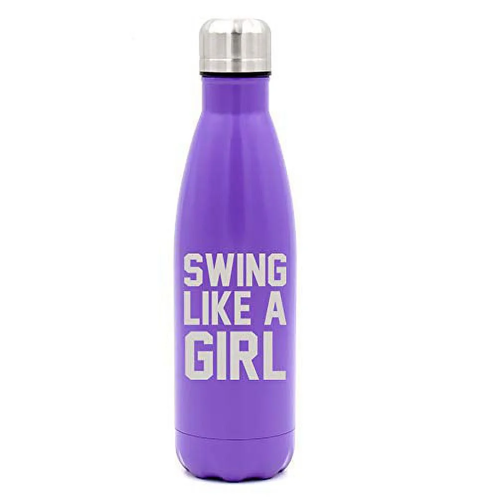 MIP Brand 17 oz. Double Wall Vacuum Insulated Stainless Steel Water Bottle Travel Mug Cup Swing Like A Girl Golf Softball Kettlebell (Purple)