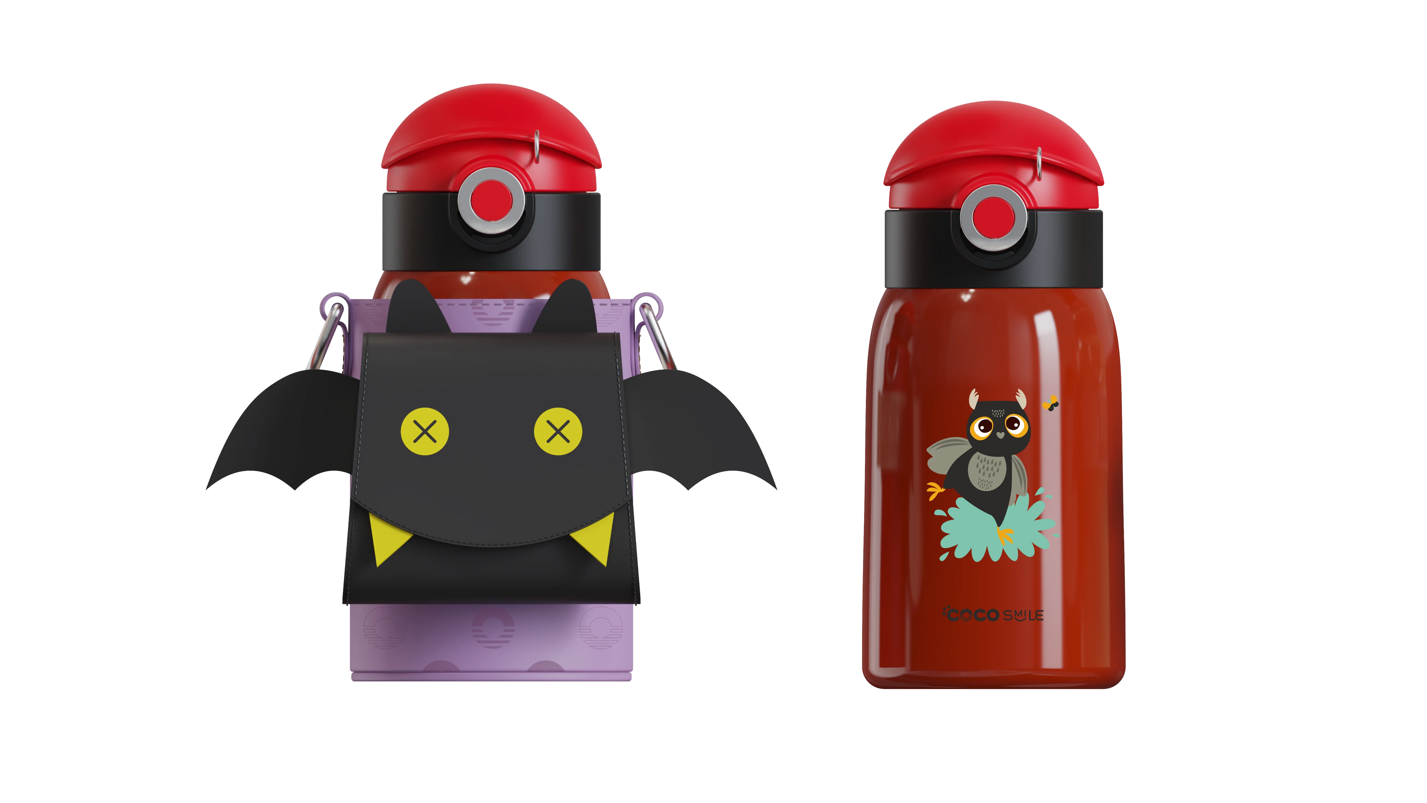 Bat Direct Drinking Thermos Cup With Sleeve (Red)