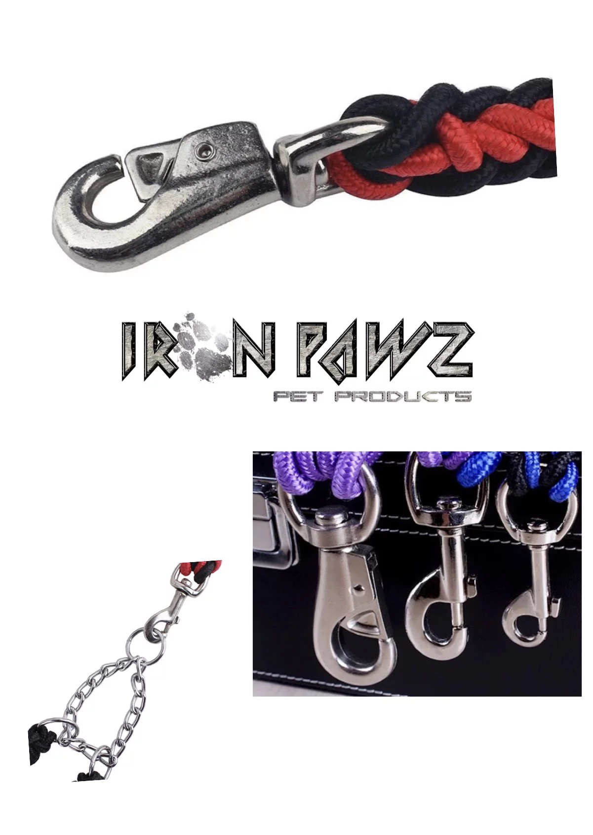 Iron Pawz Heavy Duty Professional Training Dog Leash & Collar Set Black & Strawberry Pink