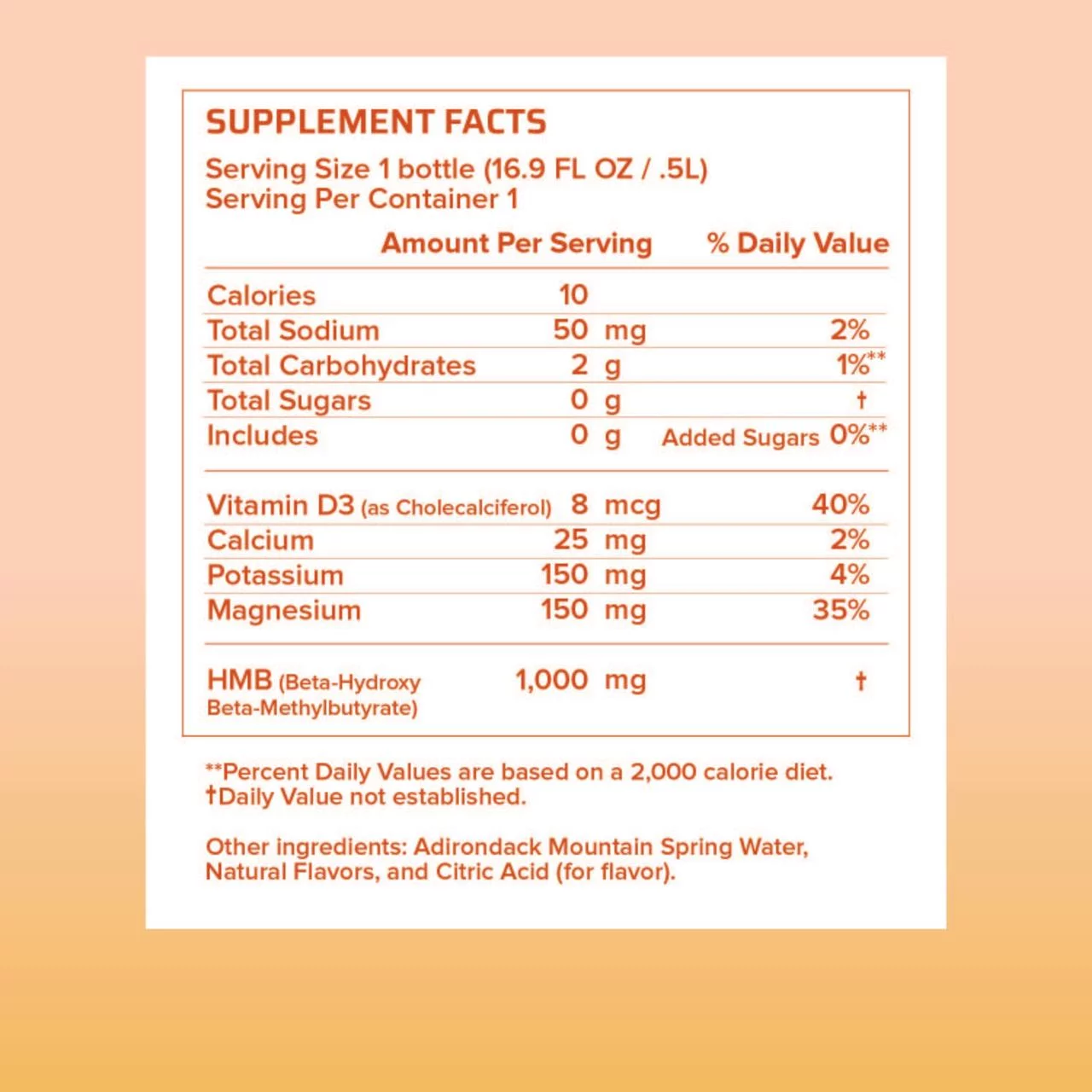 Nirvana Super™ Water - Orange Peach - HMB Infused Beverage, Natural Spring Water, Pure Hydration + Muscle and Bone Support, 16.9 Fl oz bottles (12 Pack)