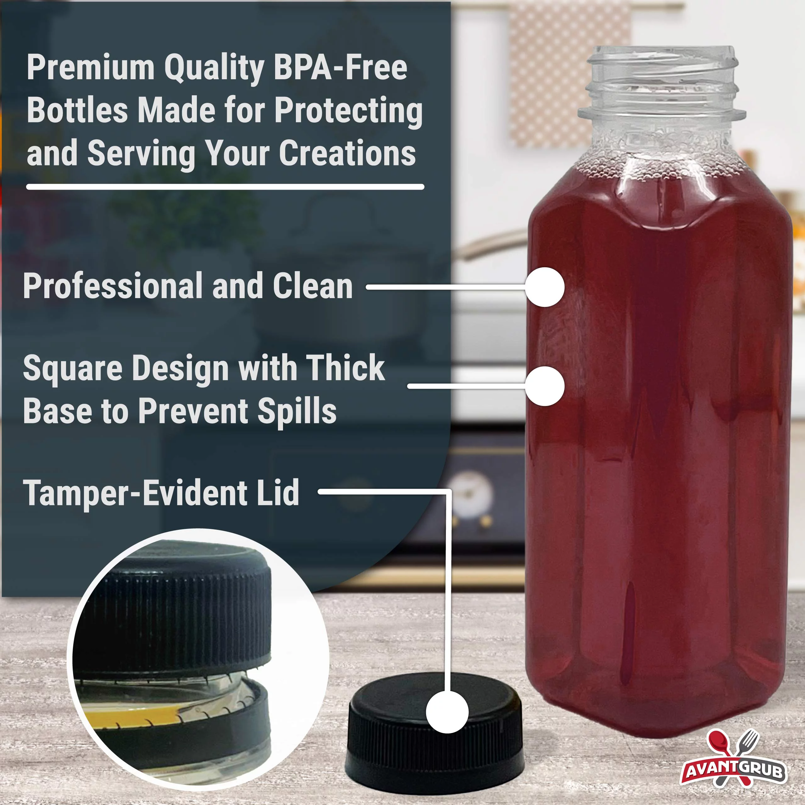 Avant Grub 16.9 fl oz Clear Reusable, Empty Plastic Juice Bottles with Lids, 10 Pack