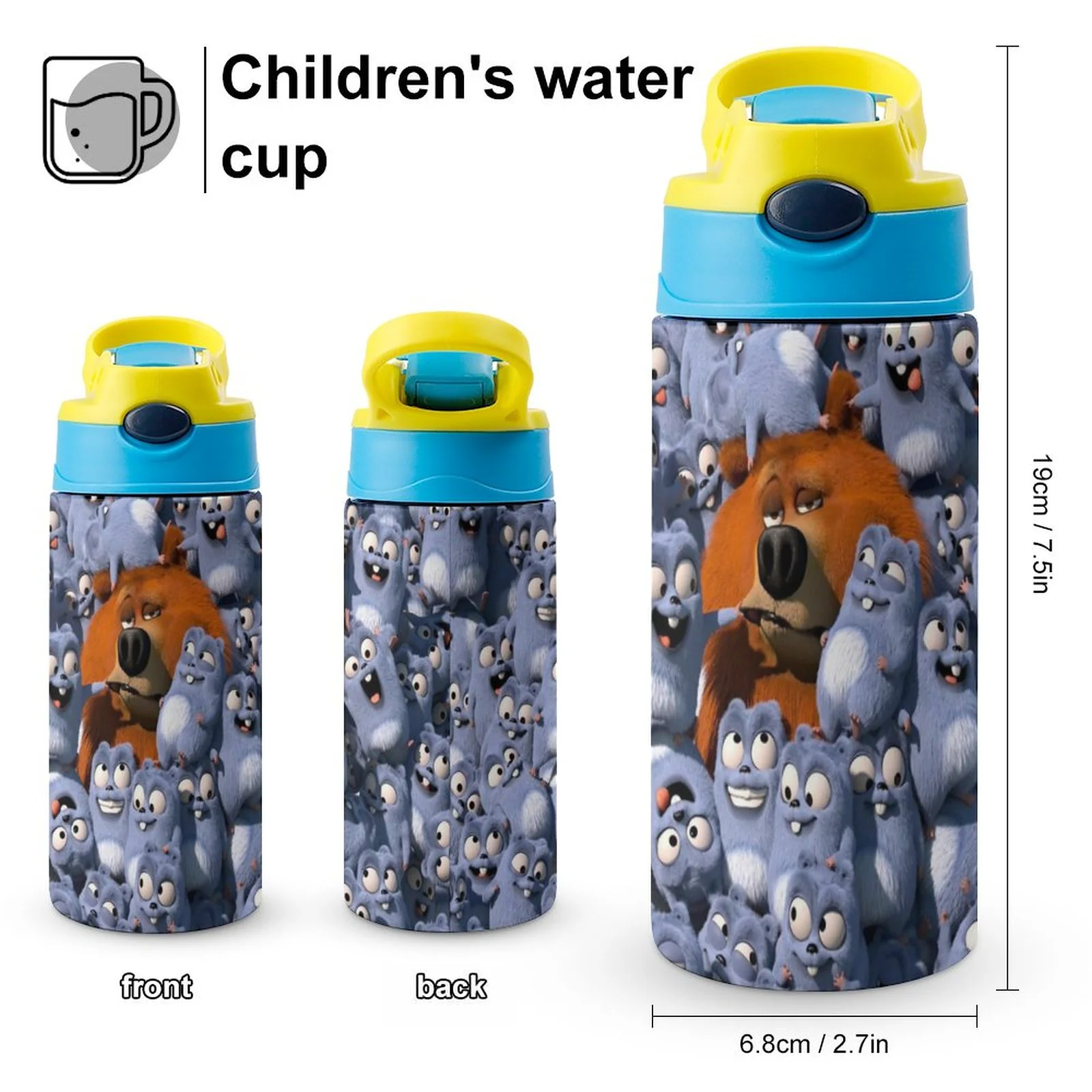 Grizzy And The Lemmings Children's Water Bottle Vacuum Insulated Stainless Steel Cup With Straw Toddler Thermoses