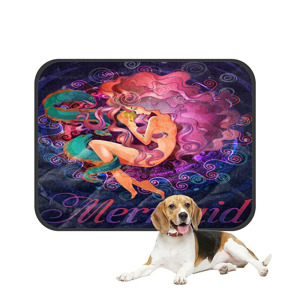 ECZJNT Colorful Mermaid With Muraena Fish Pet Dog Cat Bed Pee Pads Mat Cushion Potty Dogs Blankets Crate Bed Kennel 36x48 inch