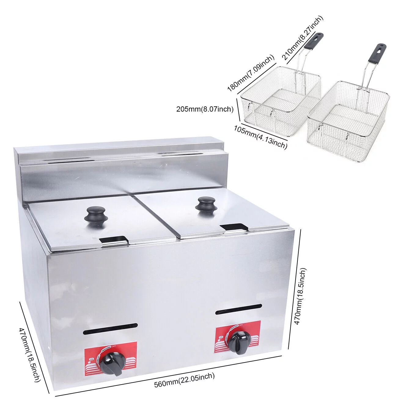 MIDUO Commercial Countertop Gas Fryer with Double Basket Stainless  Countertop Fryer 6L