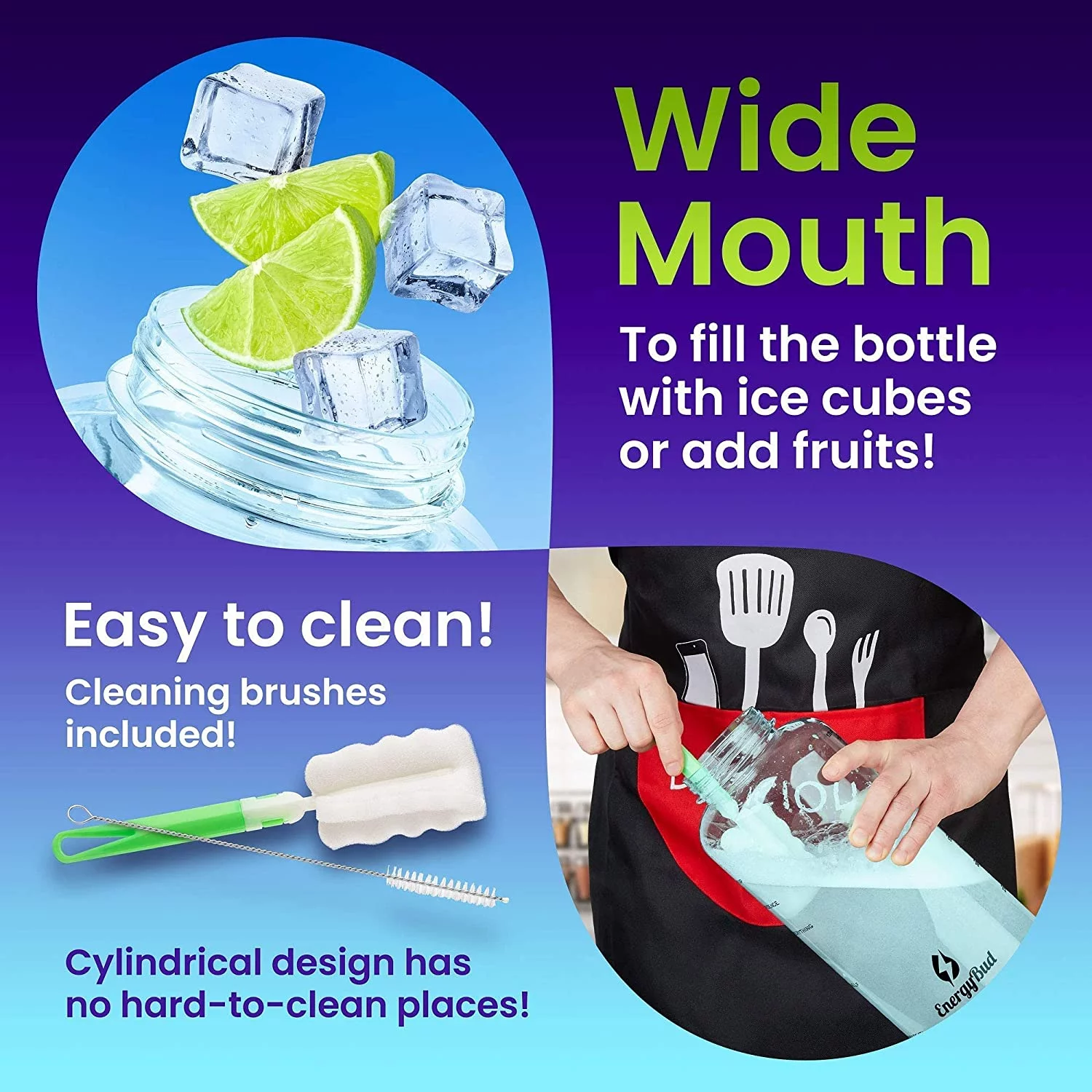 EnergyBud Water Bottle With Time BPA Free Gallon Jugs Motivational Water Bottle