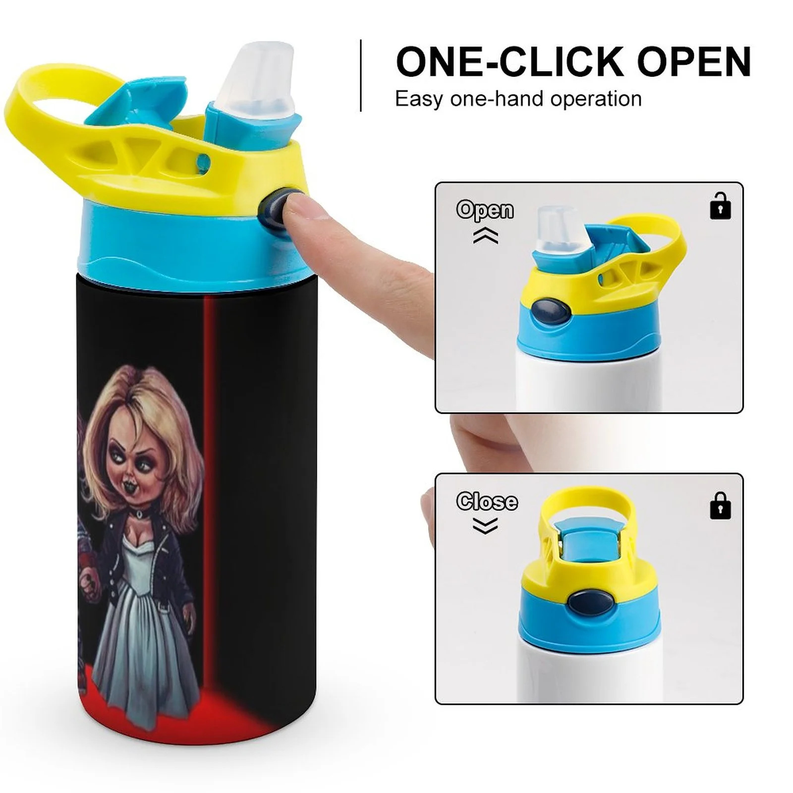 Movie Bride Of Chucky Kid's Insulated Water Bottle With Straw Vacuum Stainless Steel Cup Leak-Proof Children Toddler Thermoses