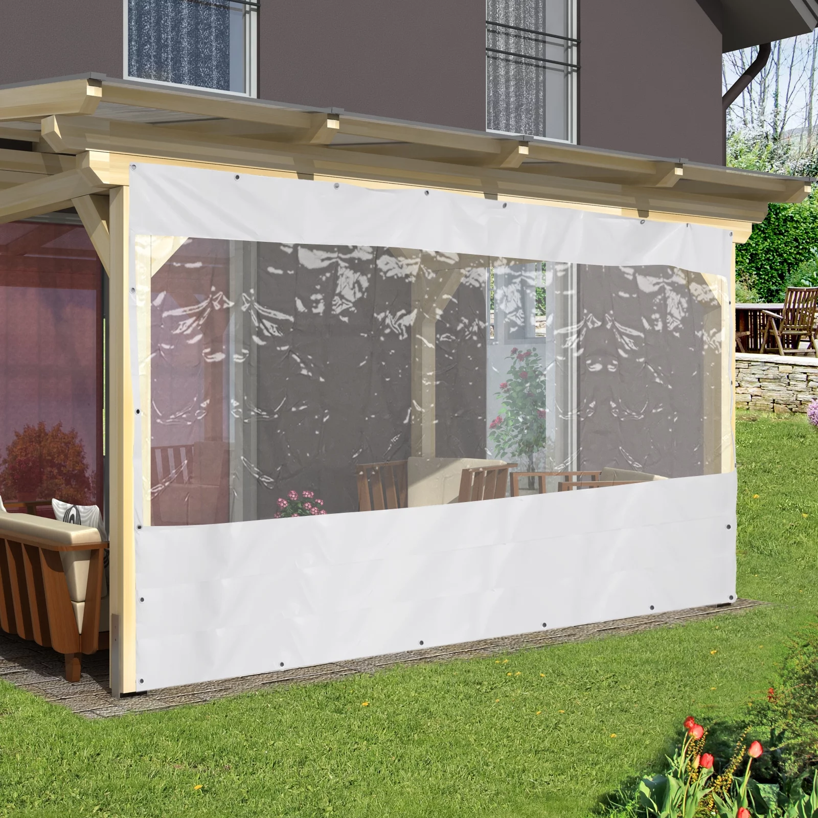Miumaeov Commercial Clear PVC Tarp, Clear Tarps Heavy Duty Waterproof with Grommets Clear PVC Tarpaulin Cloth,Transparent Awning Canopy Patio Enclosure