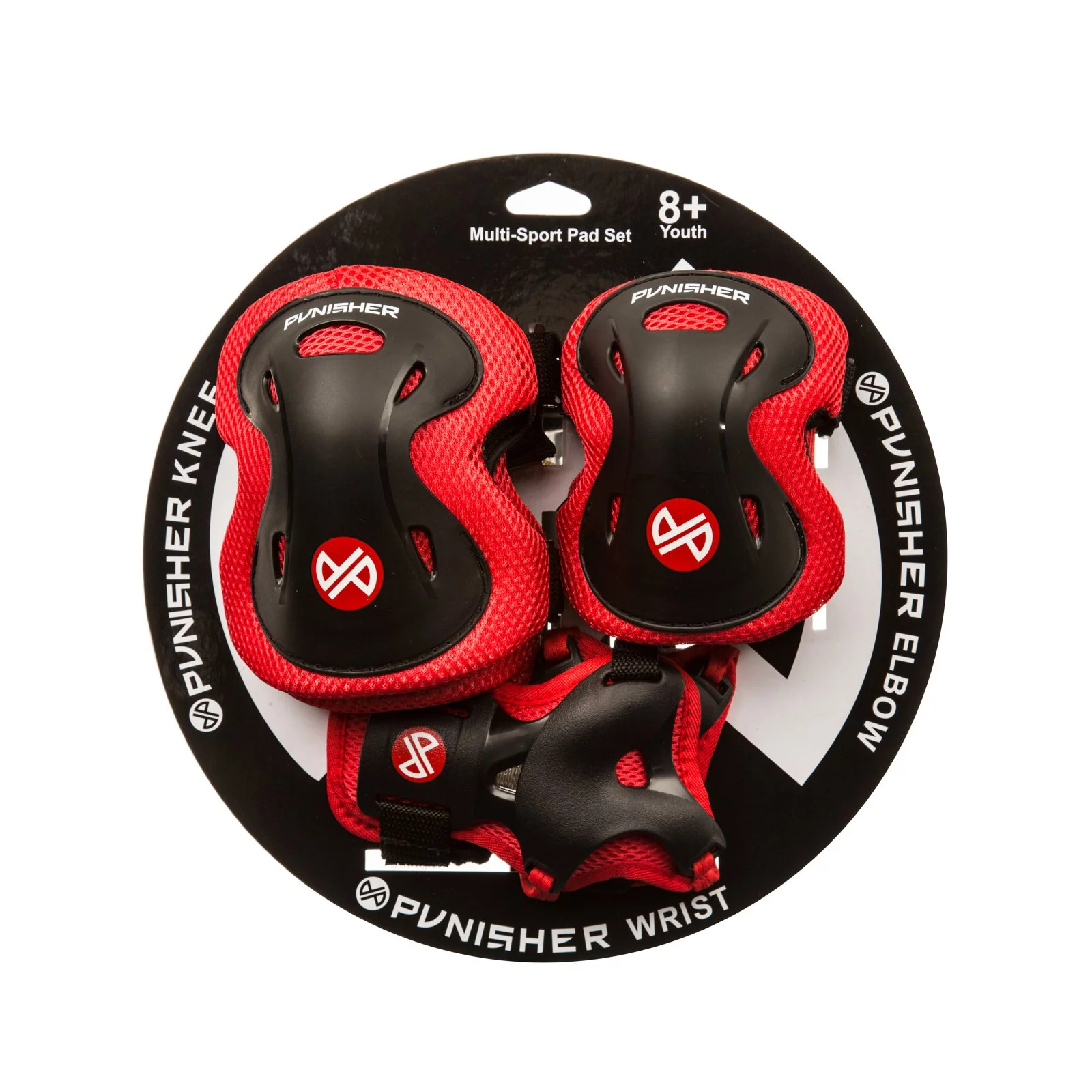 Punisher Elbow, Knee and Wrist Skateboard Pad Set, Youth 8+, Red