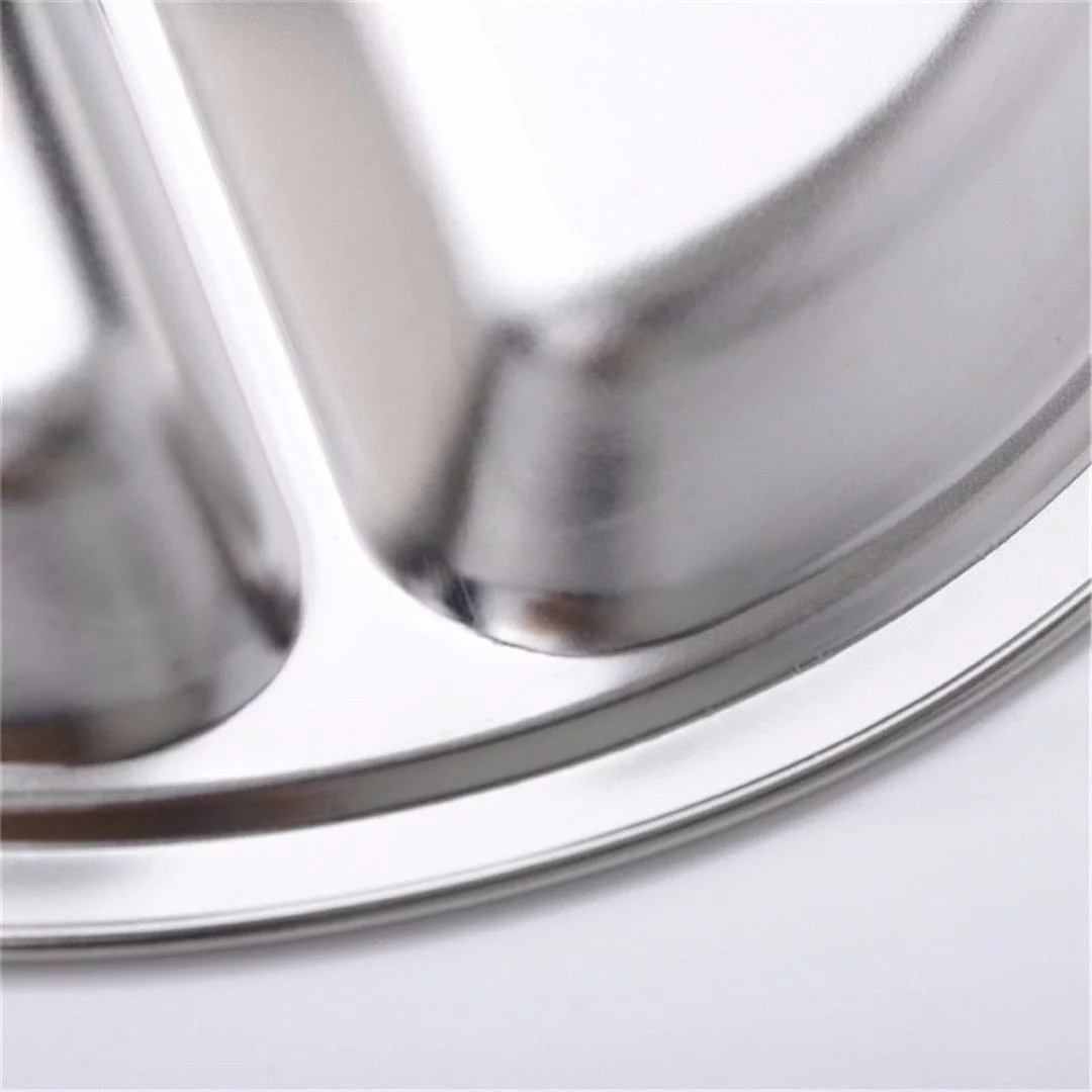 Stainless Steel 3 Sections Round Divided Dish Dia 22/24/26cm Snack Dinner Plate 26cm