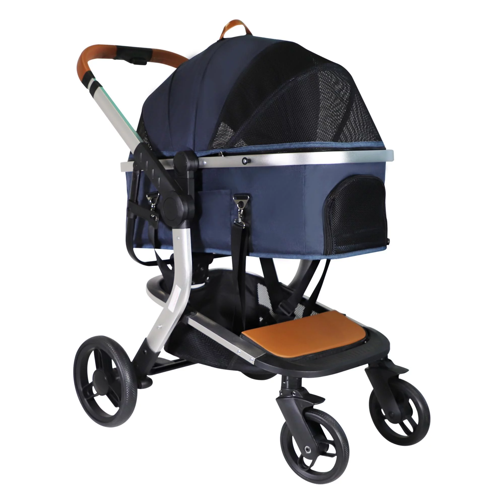 3-in-1 Pet Stroller with Pad, Dog Stroller with Cup Holder&Large Storage Basket, Foldable Pet Stroller for Dogs&Cats, Dark Blue