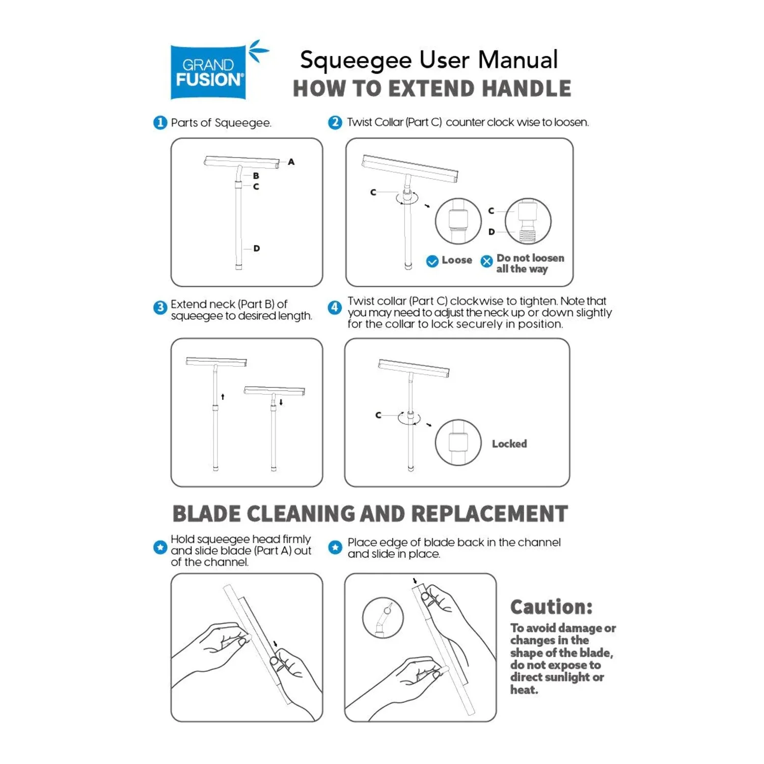 Stainless Steel Shower Squeegee with Telescoping Handle Extends to 23 Inches, From Grand Fusion