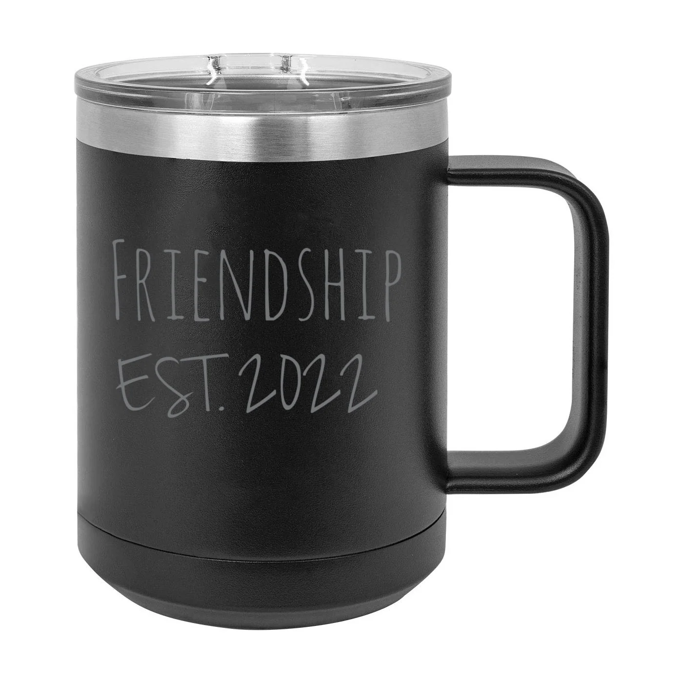 Friendship Est. 2022 Established Stainless Steel Vacuum Insulated 15 Oz Engraved Double-Walled Travel Coffee Mug with Slider Lid