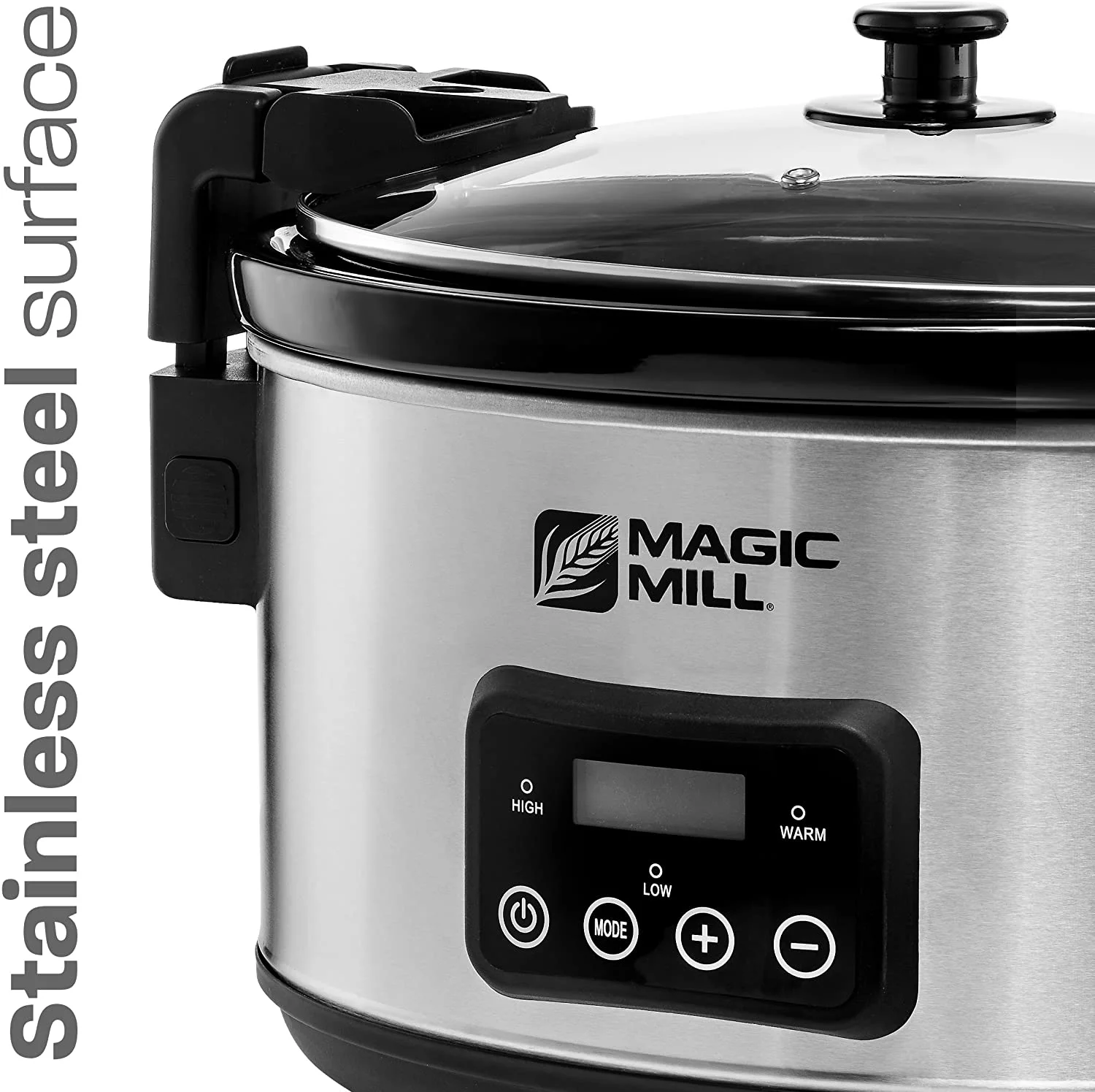 Magic Mill 8.5 Quart Slow Cooker Crock Pot, Digital Programmable, 20 Hour Timer, 3 Cooking Settings, Locking Lid for Easy Transport, Dishwasher Safe