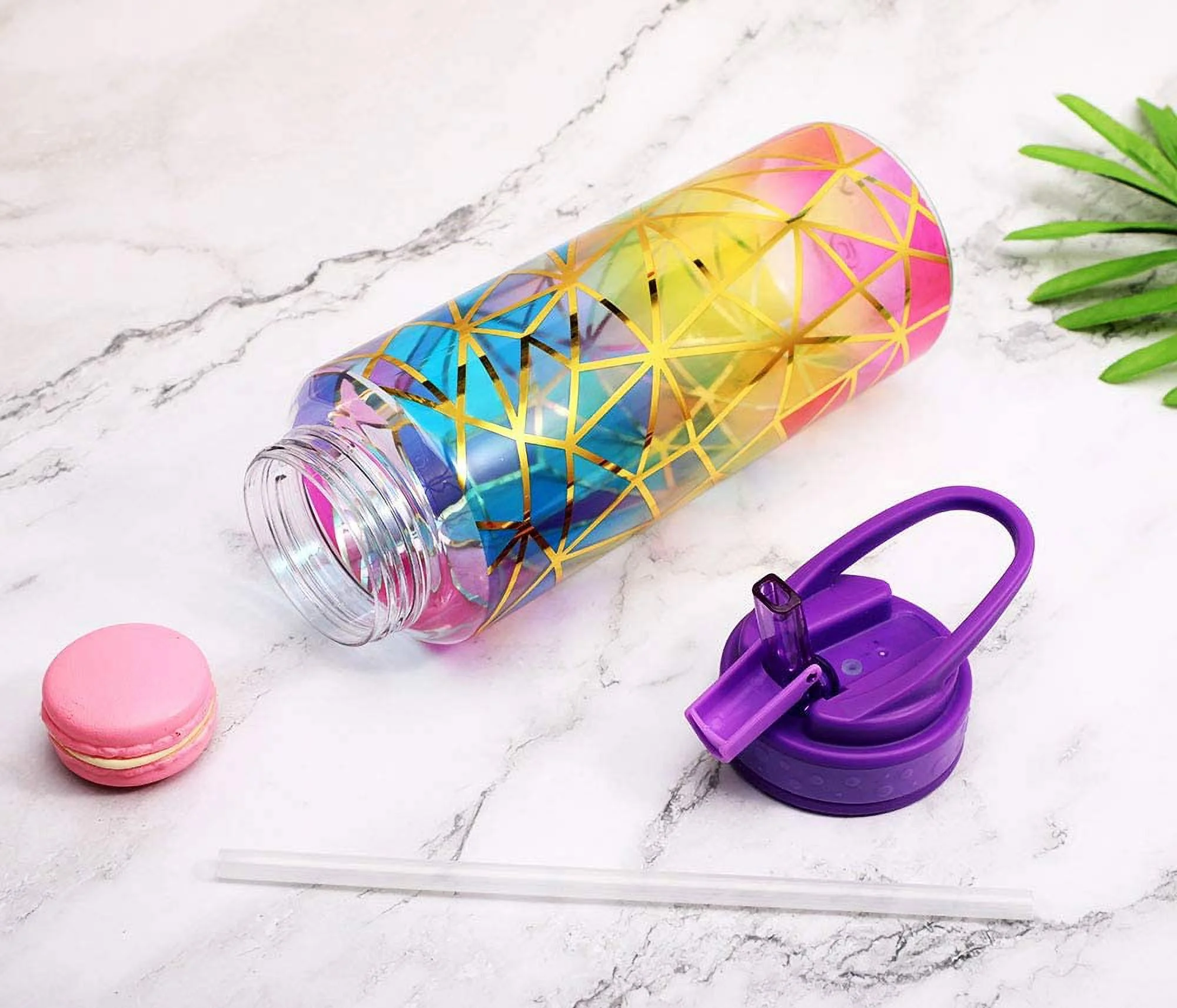 Home Tune Cute Water Bottle with Straw, BPA FREE Tritan &Leak Proof & Carry Handle & Pretty Design, 32oz/950ml (Colorful)