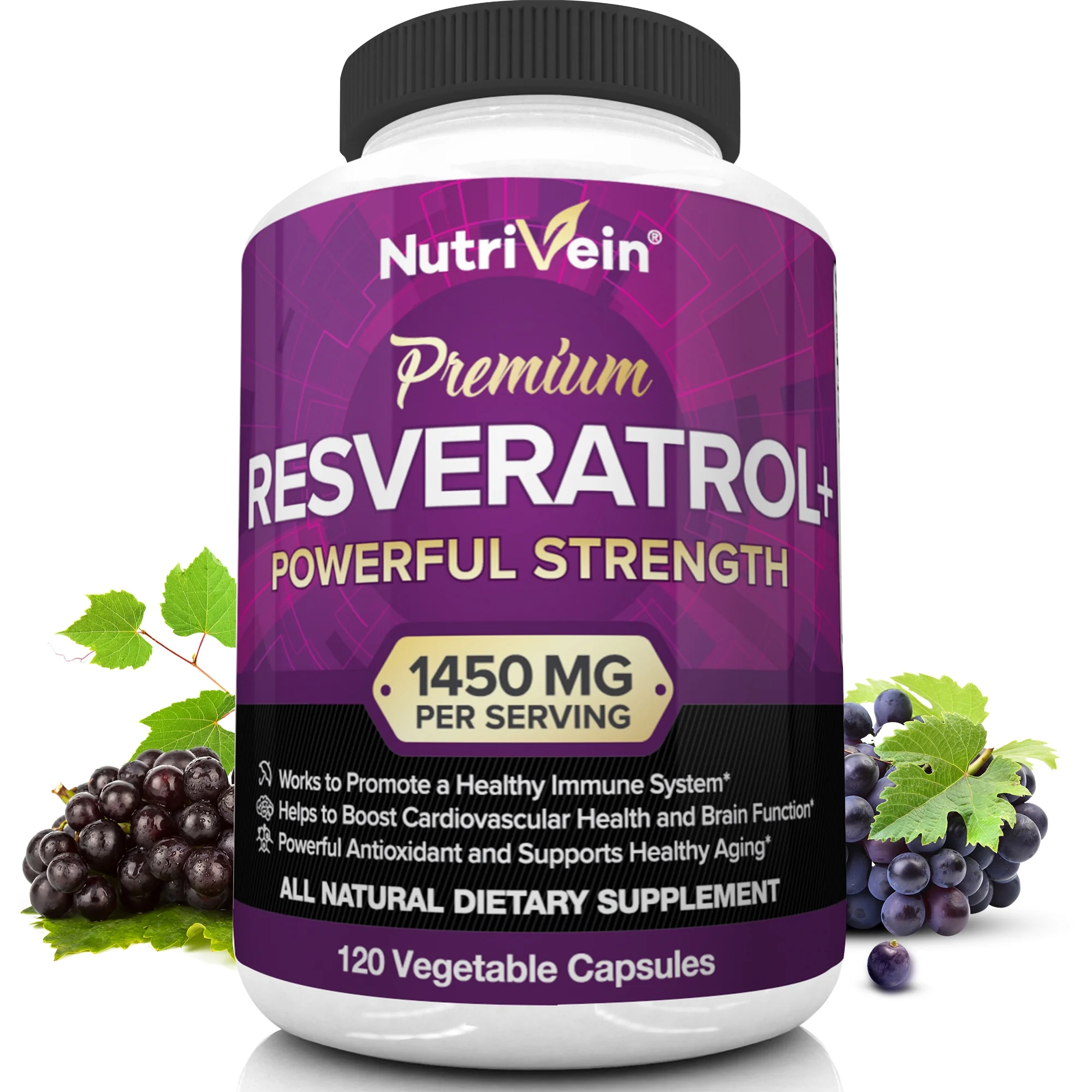 Nutrivein Resveratrol 1450mg - Anti Aging Antioxidant Supplement 120 Capsules