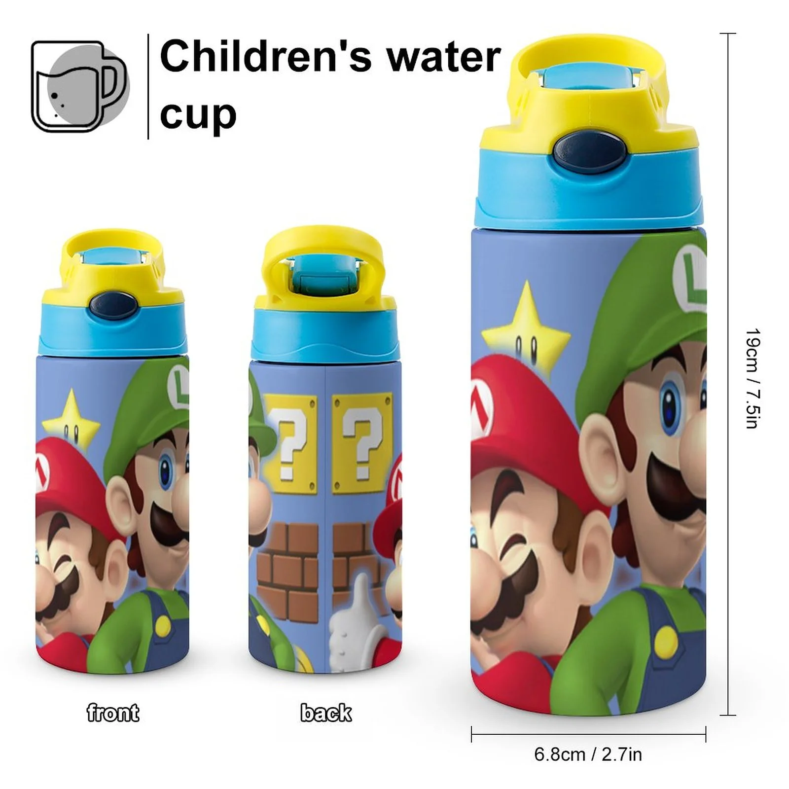 Super Mario Luigi Kid's Insulated Water Bottle With Straw Vacuum Stainless Steel Cup Leak-Proof Children Toddler Thermoses