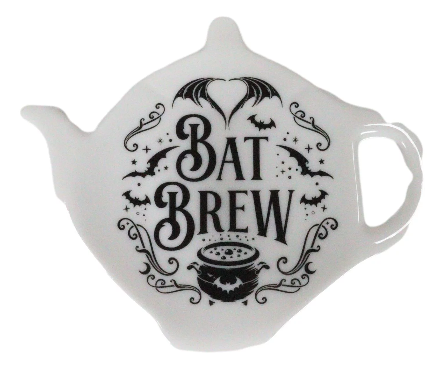 Pack Of 2 Wicca Bat Brew Cauldron Porcelain Tea Spoon Or Bag Rest Petite Plate