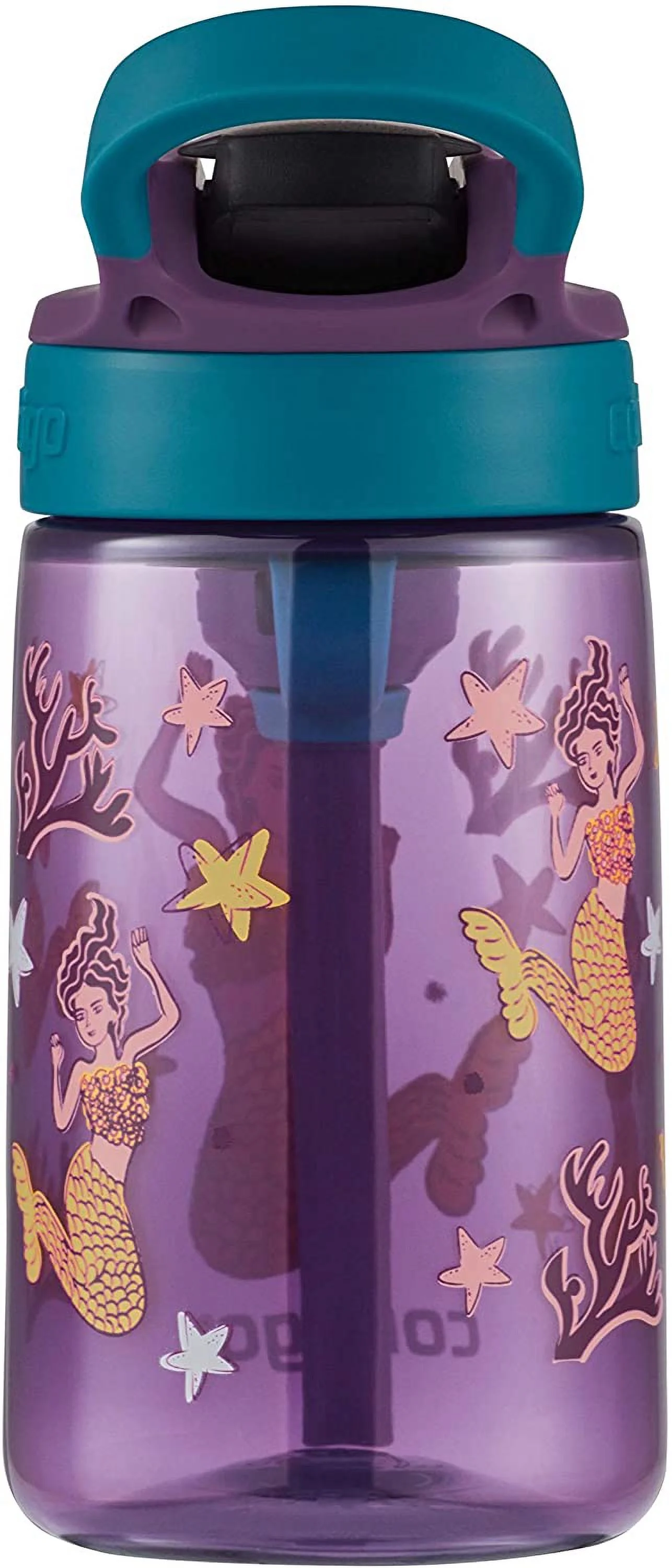 Contigo Aubrey Kids Cleanable Water Bottle with Silicone Straw and Spill-Proof Lid, Dishwasher Safe, 14oz, Purple Mermaid