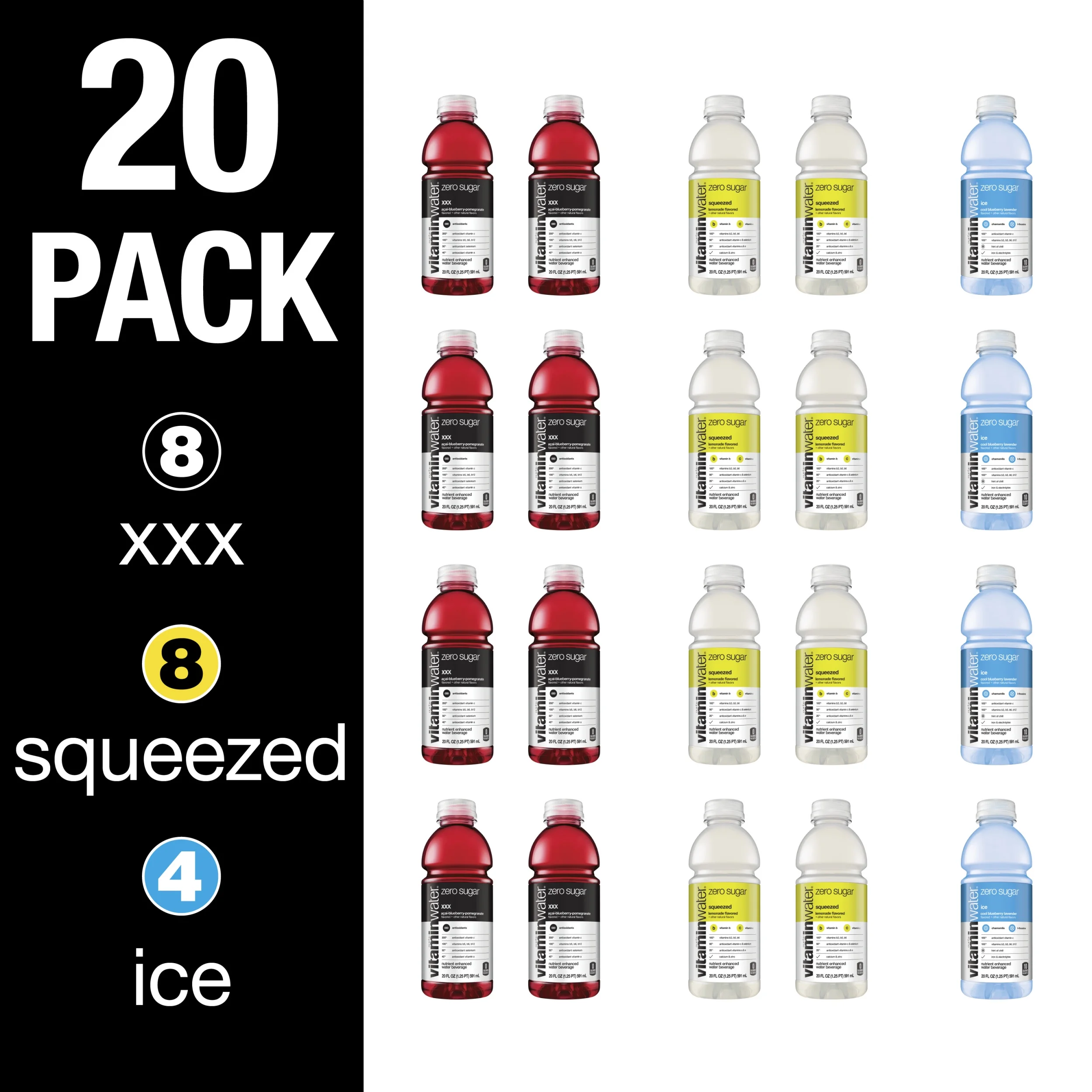 Glaceau Vitaminwater, Variety Pack, 20 Fl Oz, 20 Count Bottles