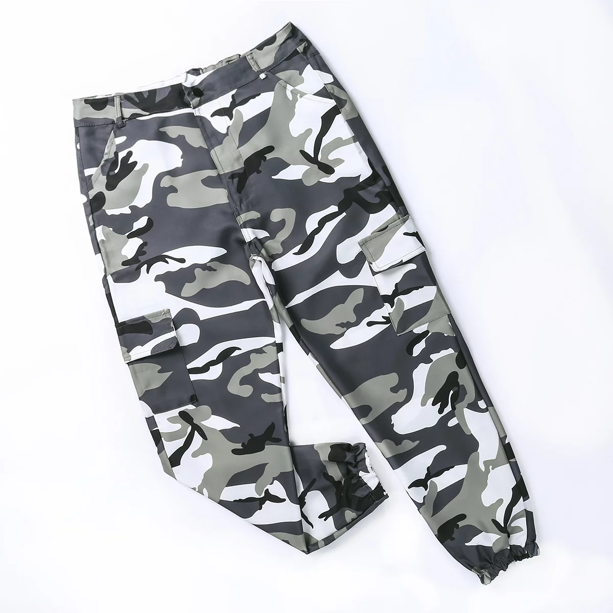 Kiapeise Women Camouflaged Military Cargo Trousers Army Casual Pants with Multi-Pockets 1PCS