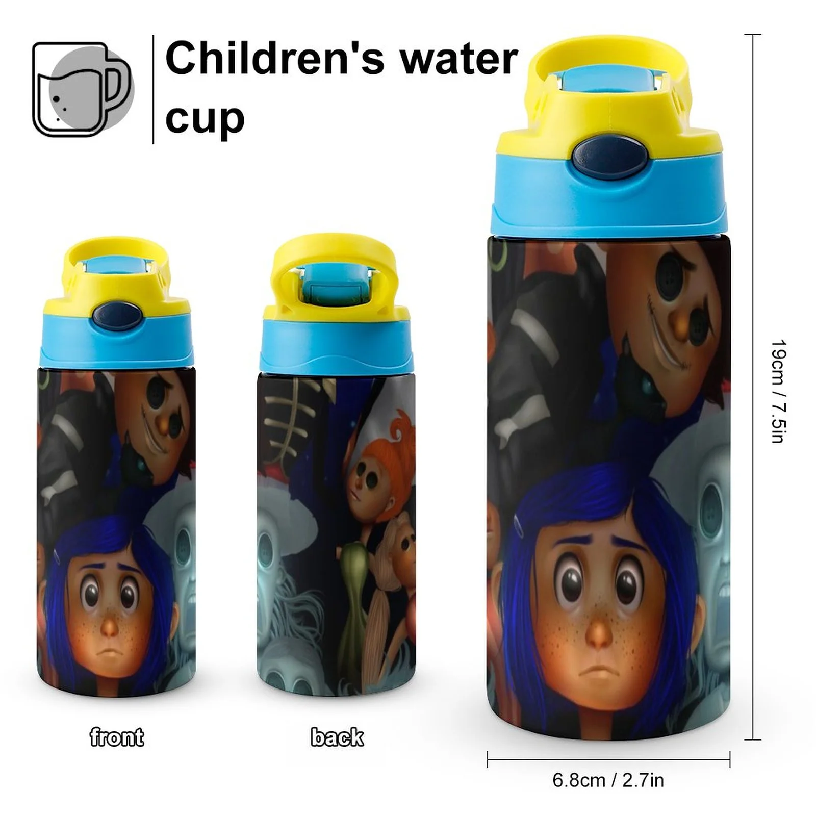 Coraline Poster Kid's Insulated Water Bottle With Straw Vacuum Stainless Steel Cup Leak-Proof Children Toddler Thermoses
