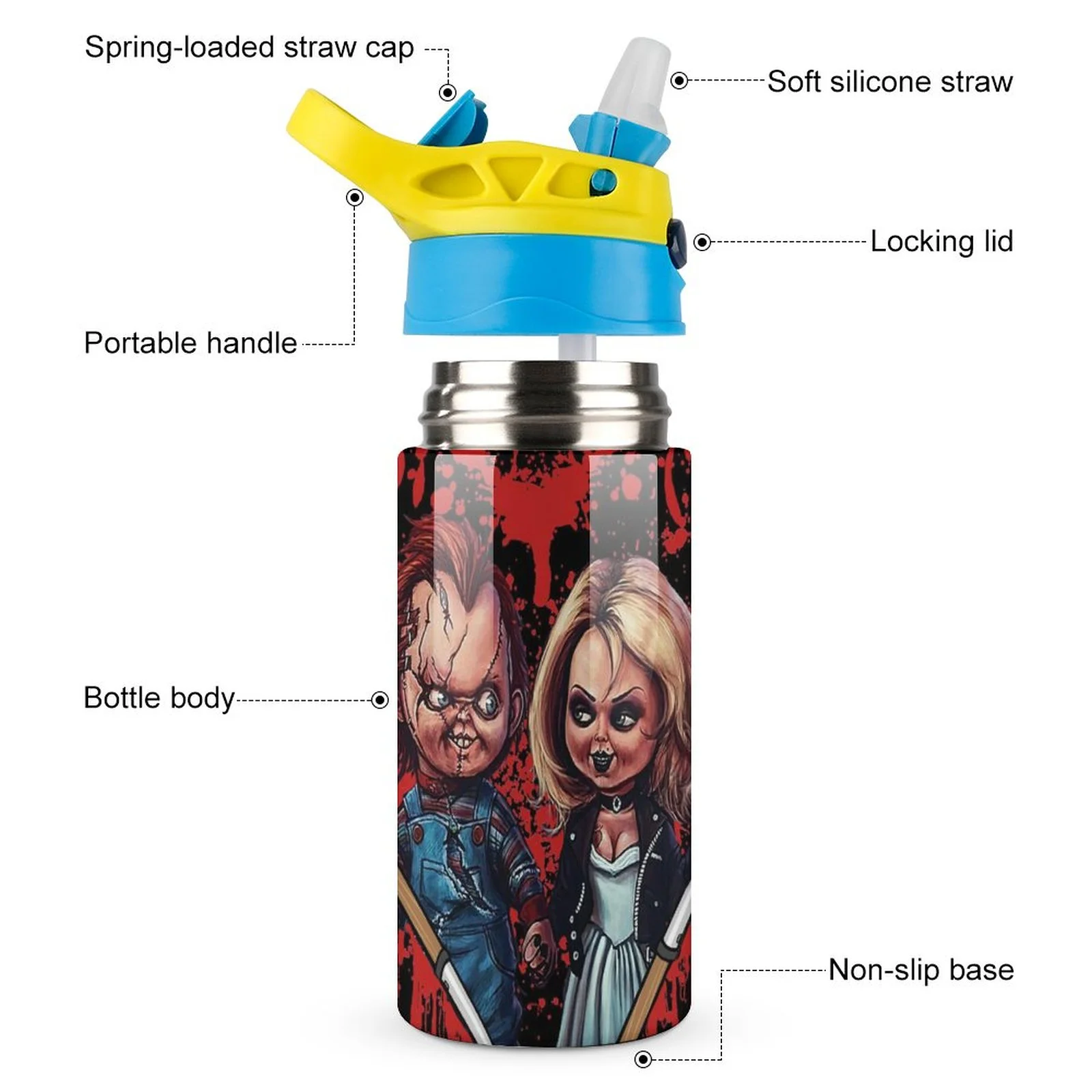 Bride Of Chucky Play Kid's Insulated Water Bottle With Straw Vacuum Stainless Steel Cup Leak-Proof Children Toddler Thermoses