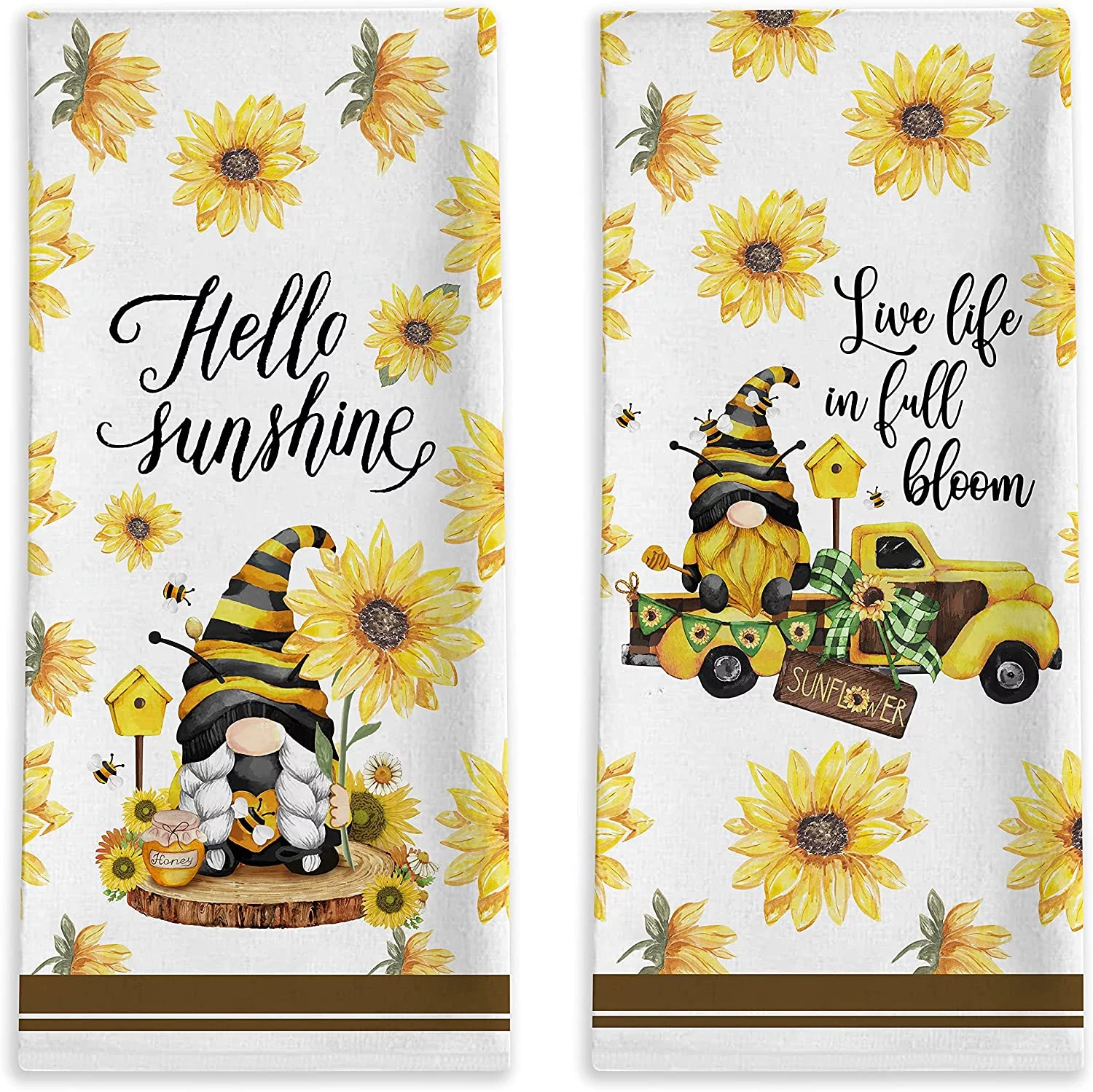 SPXUBZ Kitchen Towels, Sunflower Yellow Truck Hello Sunshine for Housewarming Gift Set of 2