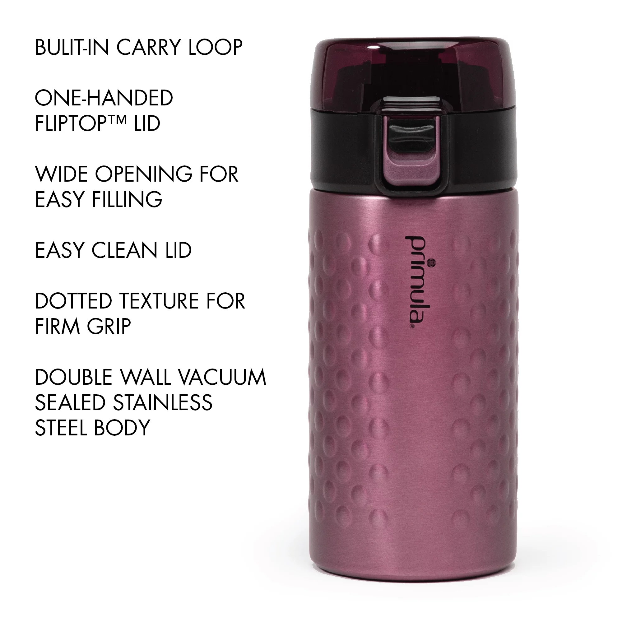 Primula Hamilton Tumbler 12 Ounce Stainless Steel Vacuum Insulated Tumbler, Thermos, Purple