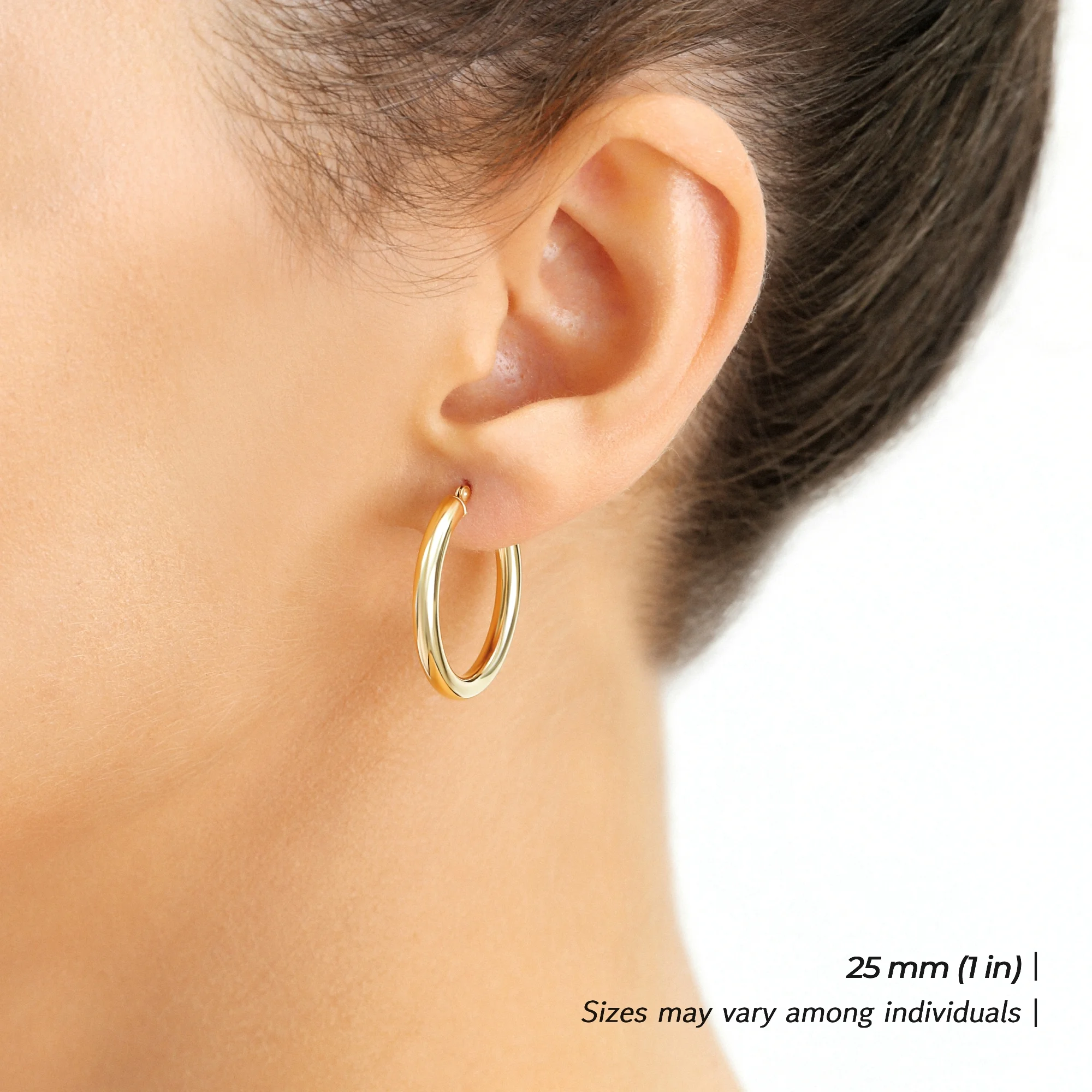 Tilo Jewelry 14K Yellow Gold Classic Polished Round Chunky Hoop Earrings 3mm Tube (25mm) for Women & Girls